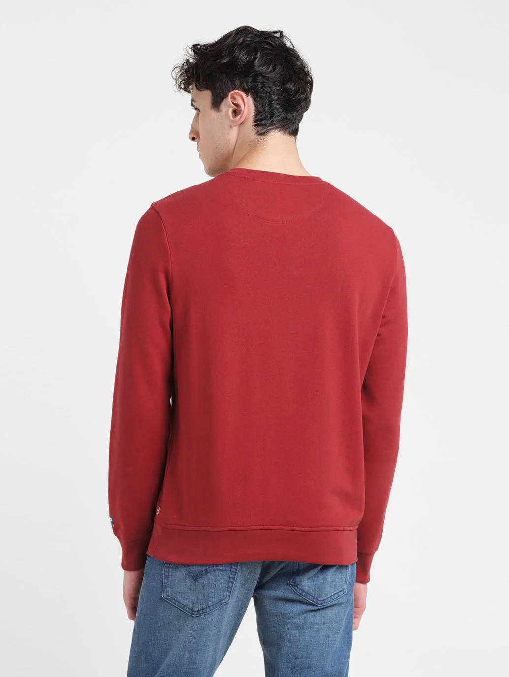 Men's Solid Red Crew Neck Sweatshirt - Image 3