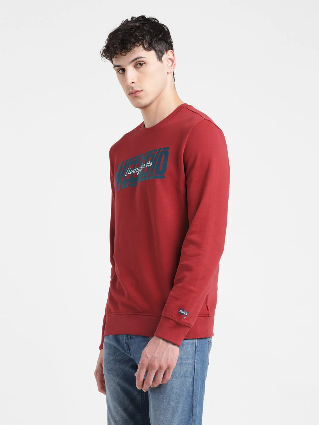 Men's Solid Red Crew Neck Sweatshirt - Image 4