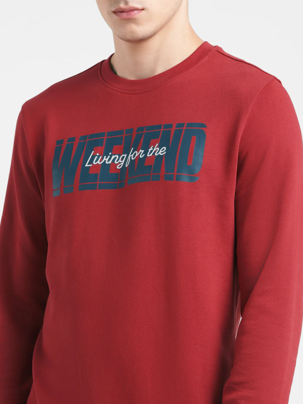 Men's Solid Red Crew Neck Sweatshirt - Image 5