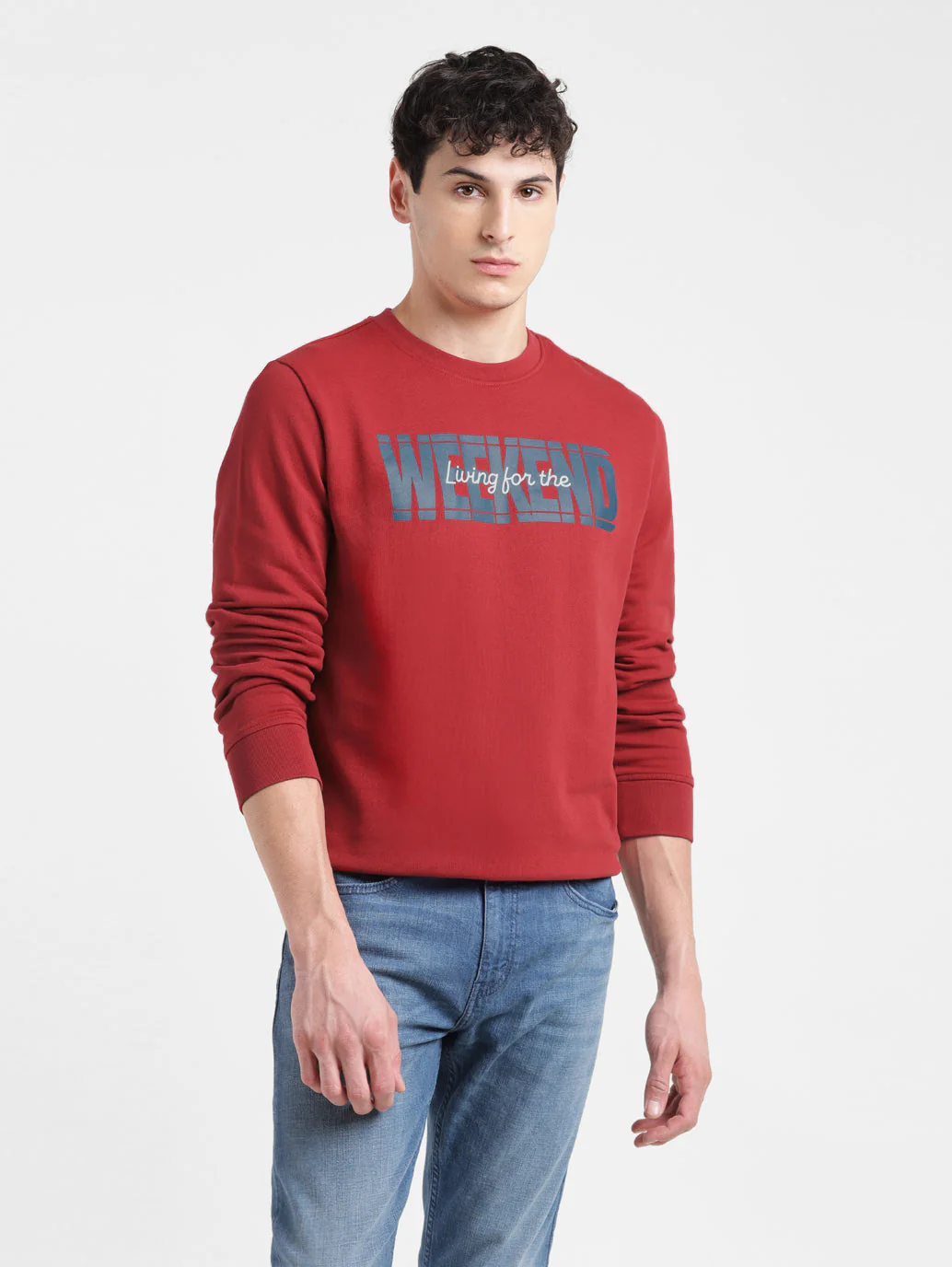 Men's Solid Red Crew Neck Sweatshirt - Image 6
