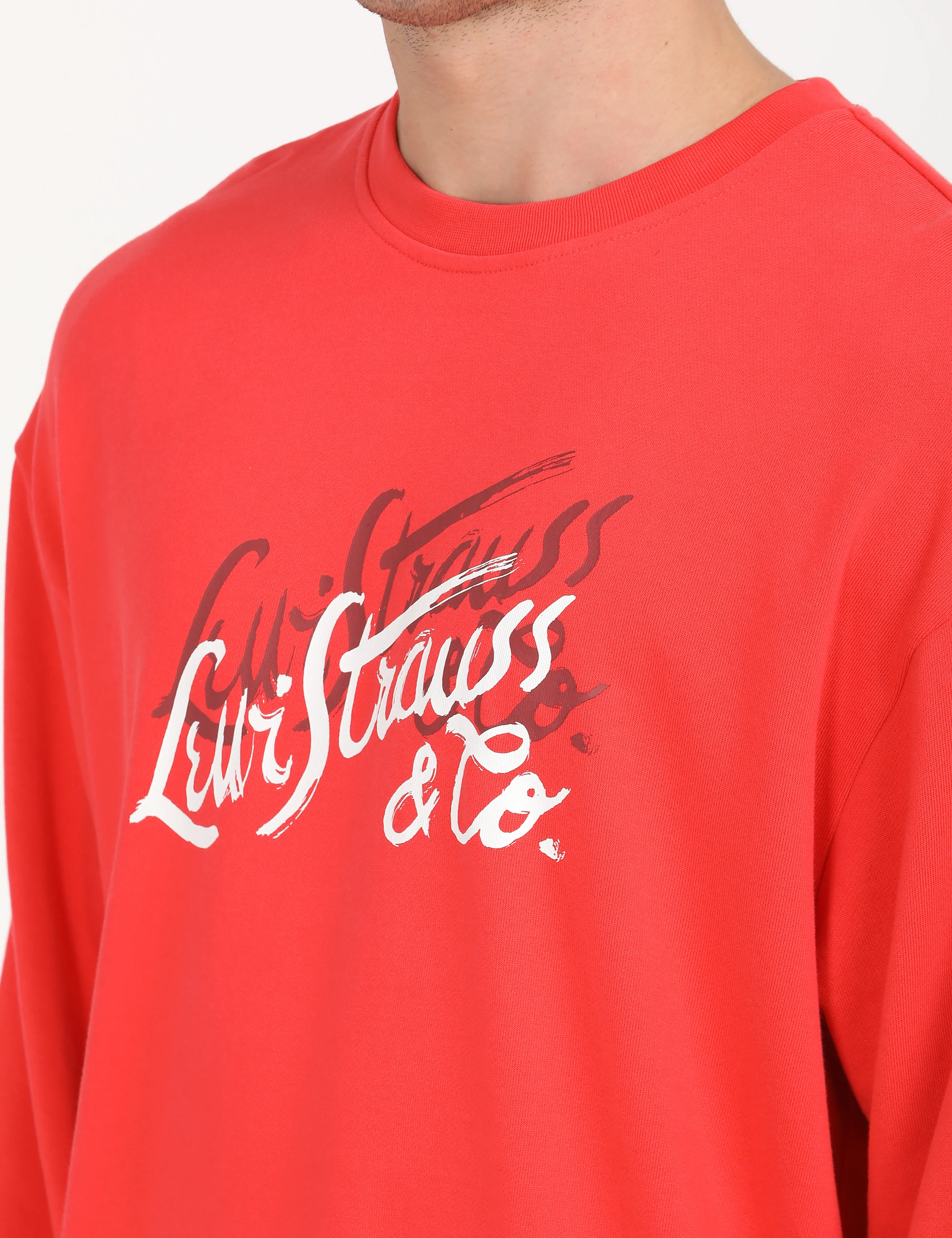 Men's Solid Red Crew Neck Sweatshirt - Image 6