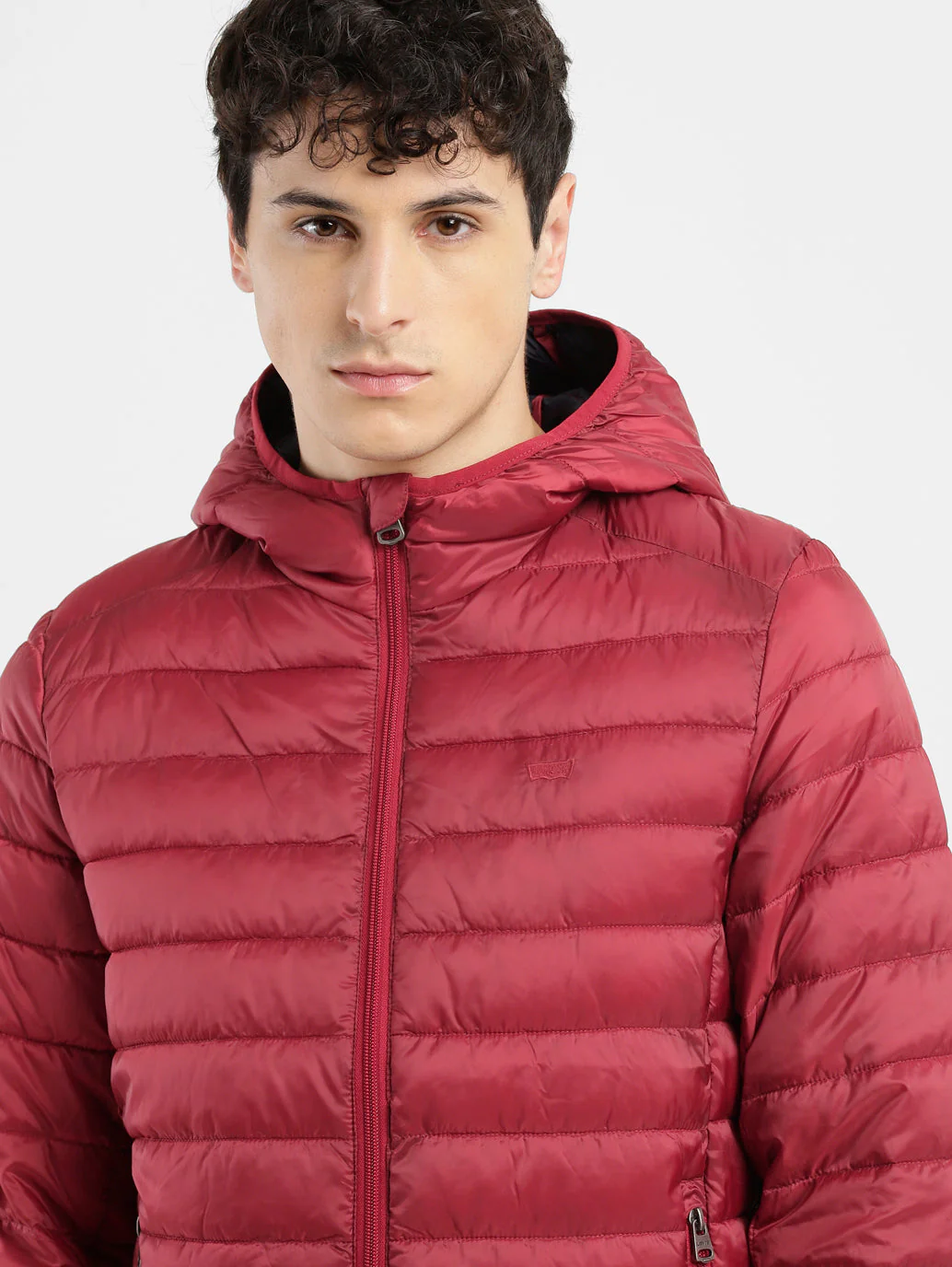 Men's Solid Red Hooded Quilted Jacket - Image 10