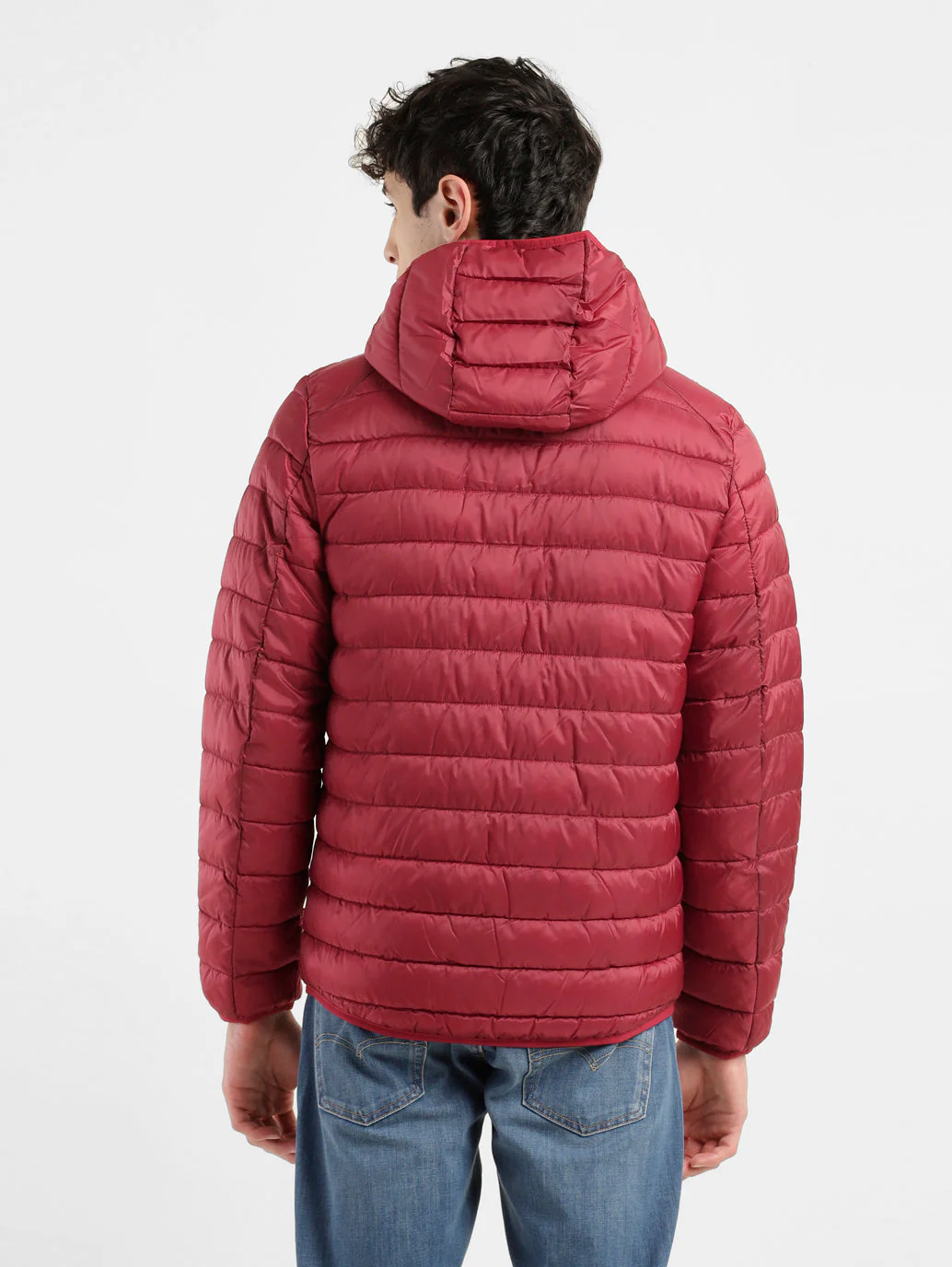 Men's Solid Red Hooded Quilted Jacket - Image 6