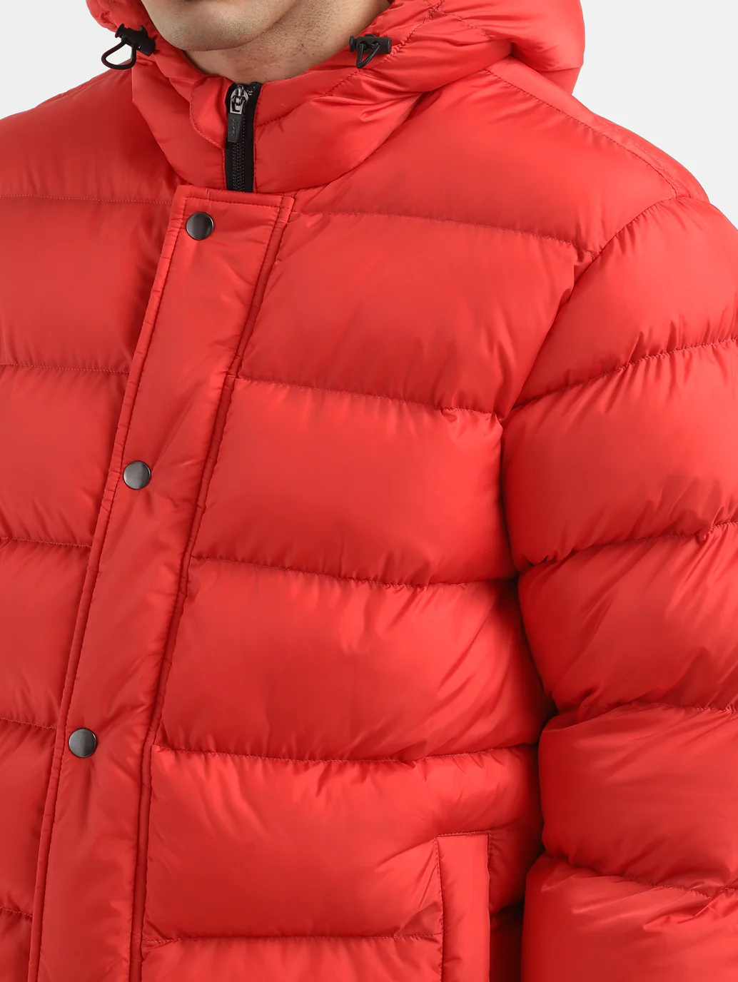 Men's Solid Red Hooded Quilted Jacket - Image 7