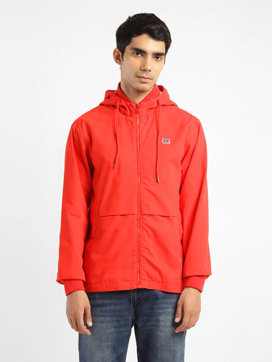 Men's Solid Red Hooded Tailored Jacket - Image 2