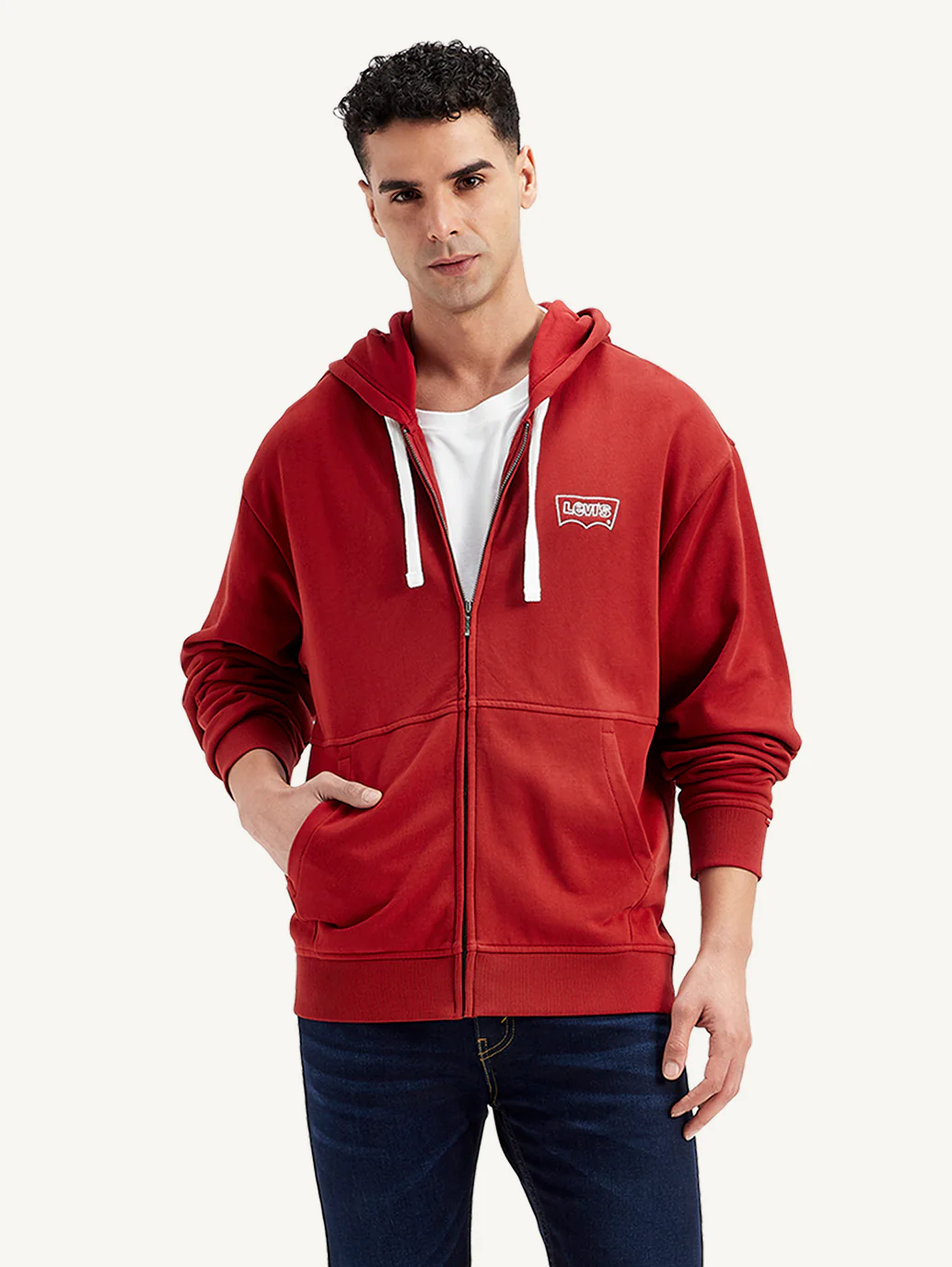 Men's Solid Red Hooded Sweatshirt - Image 2