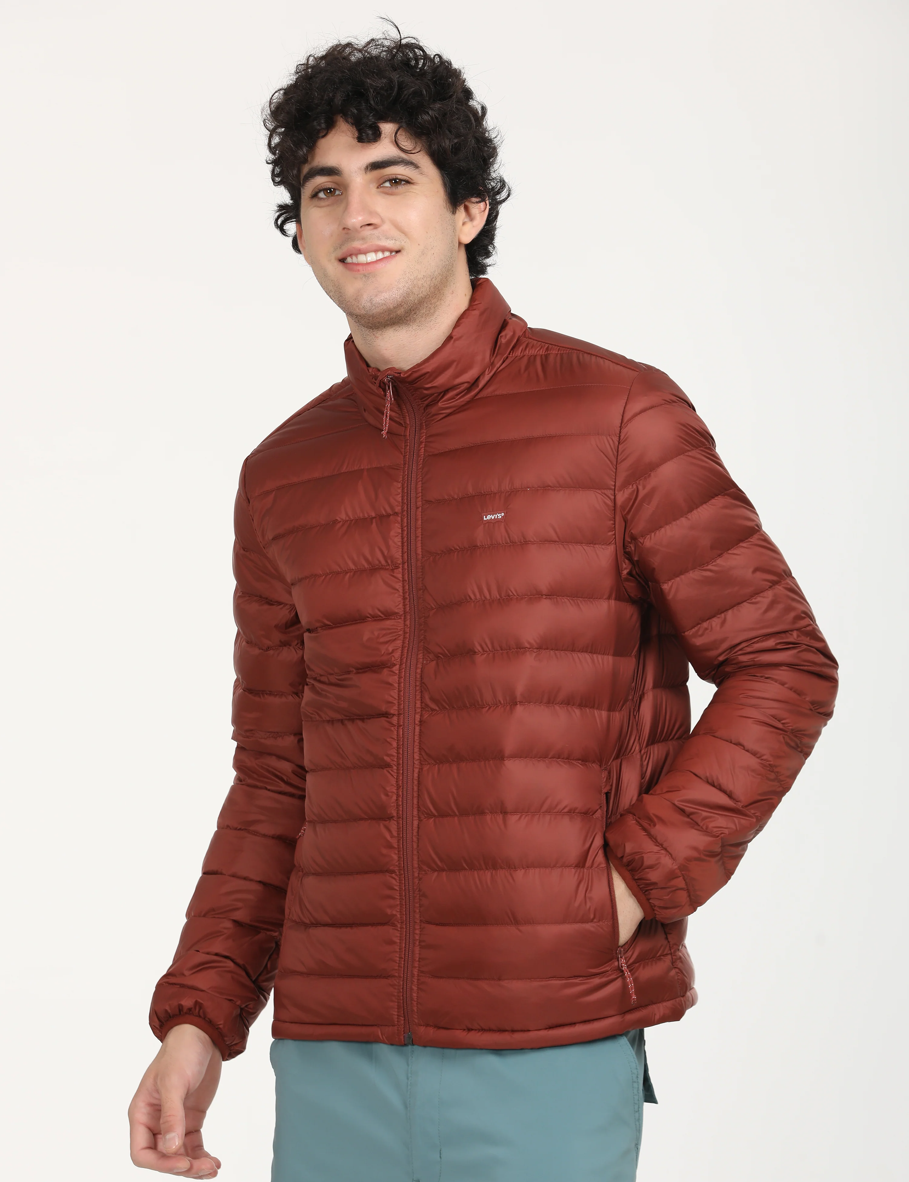 Men's Solid Red Quilted Jacket - Image 2