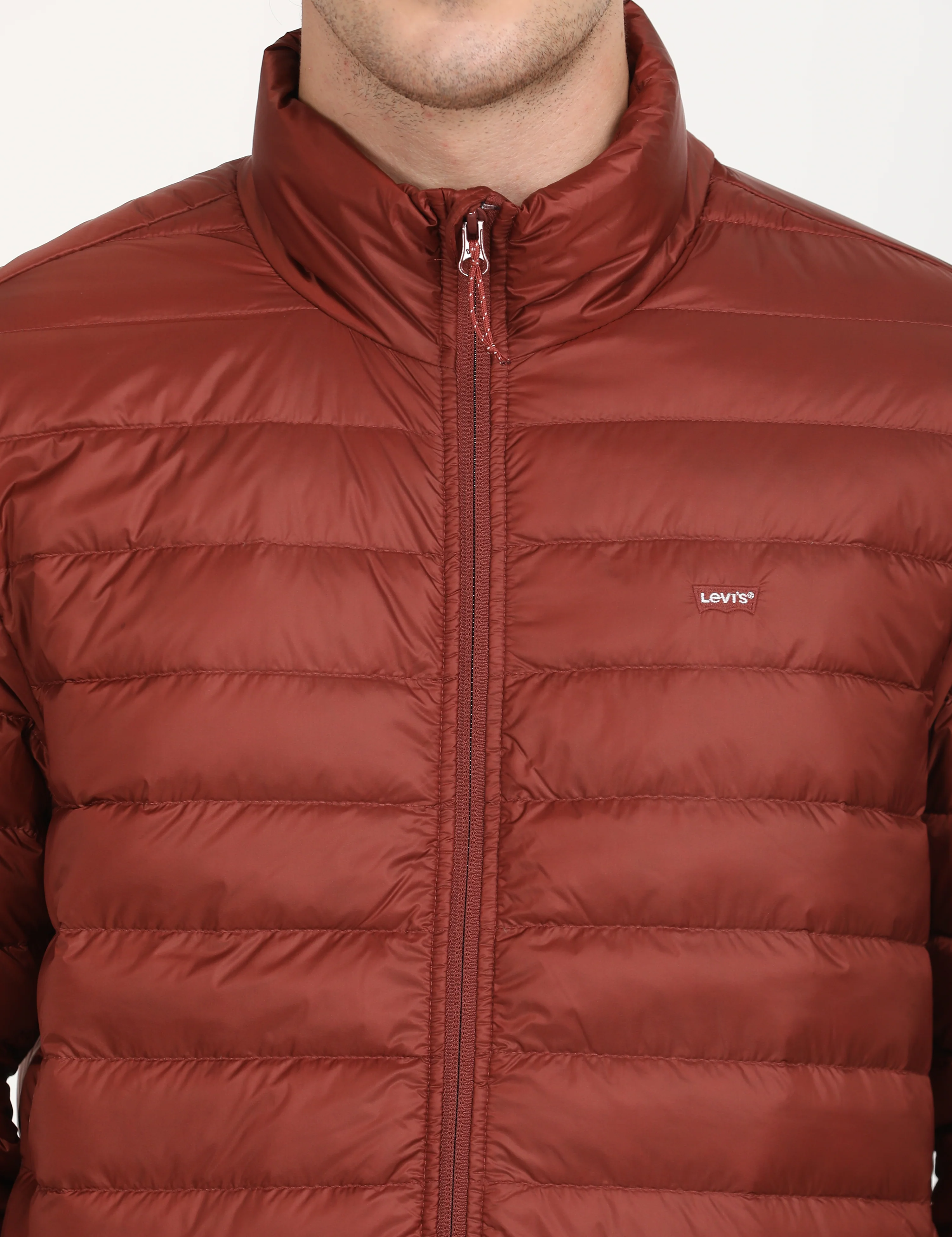 Men's Solid Red Quilted Jacket - Image 4