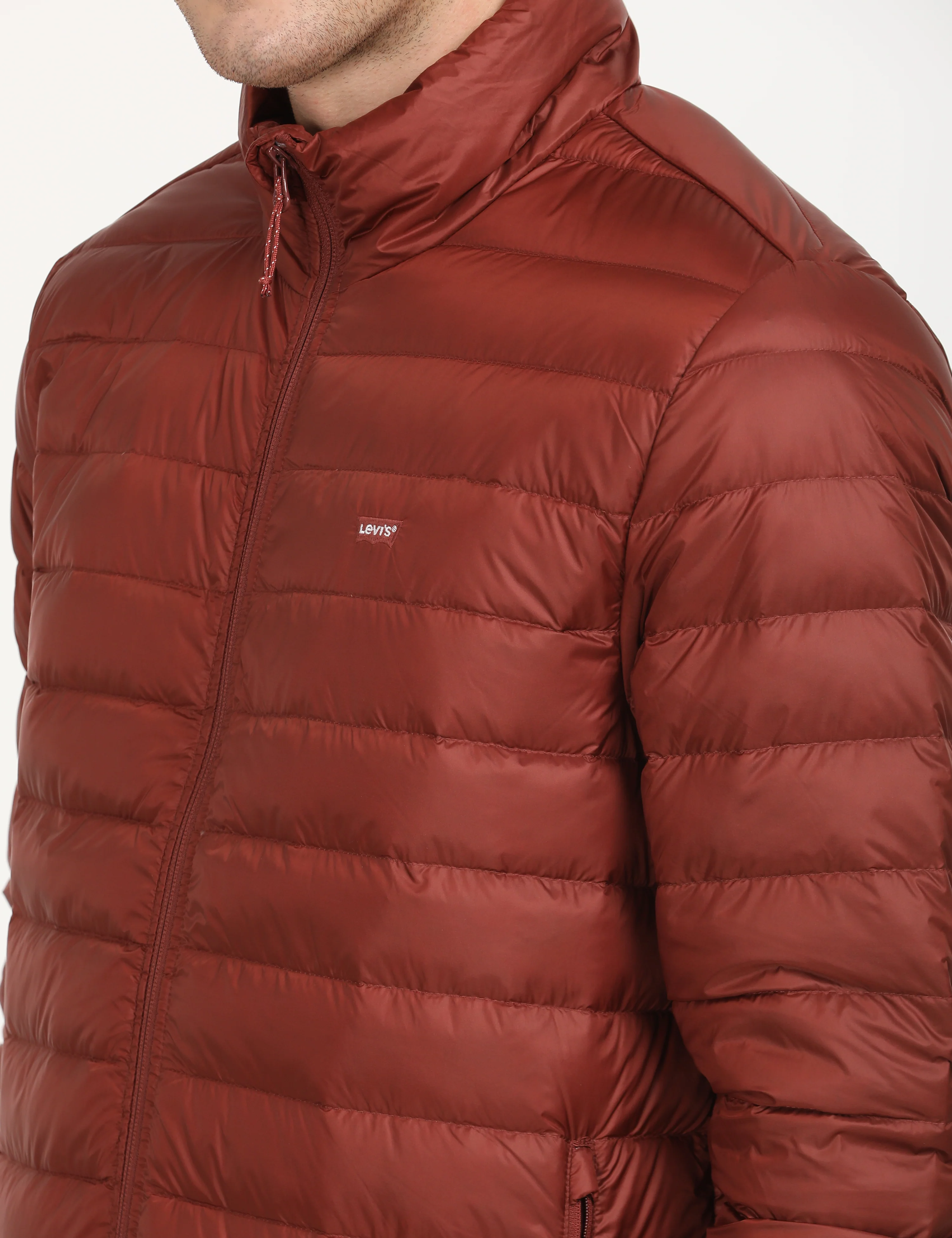 Men's Solid Red Quilted Jacket - Image 5