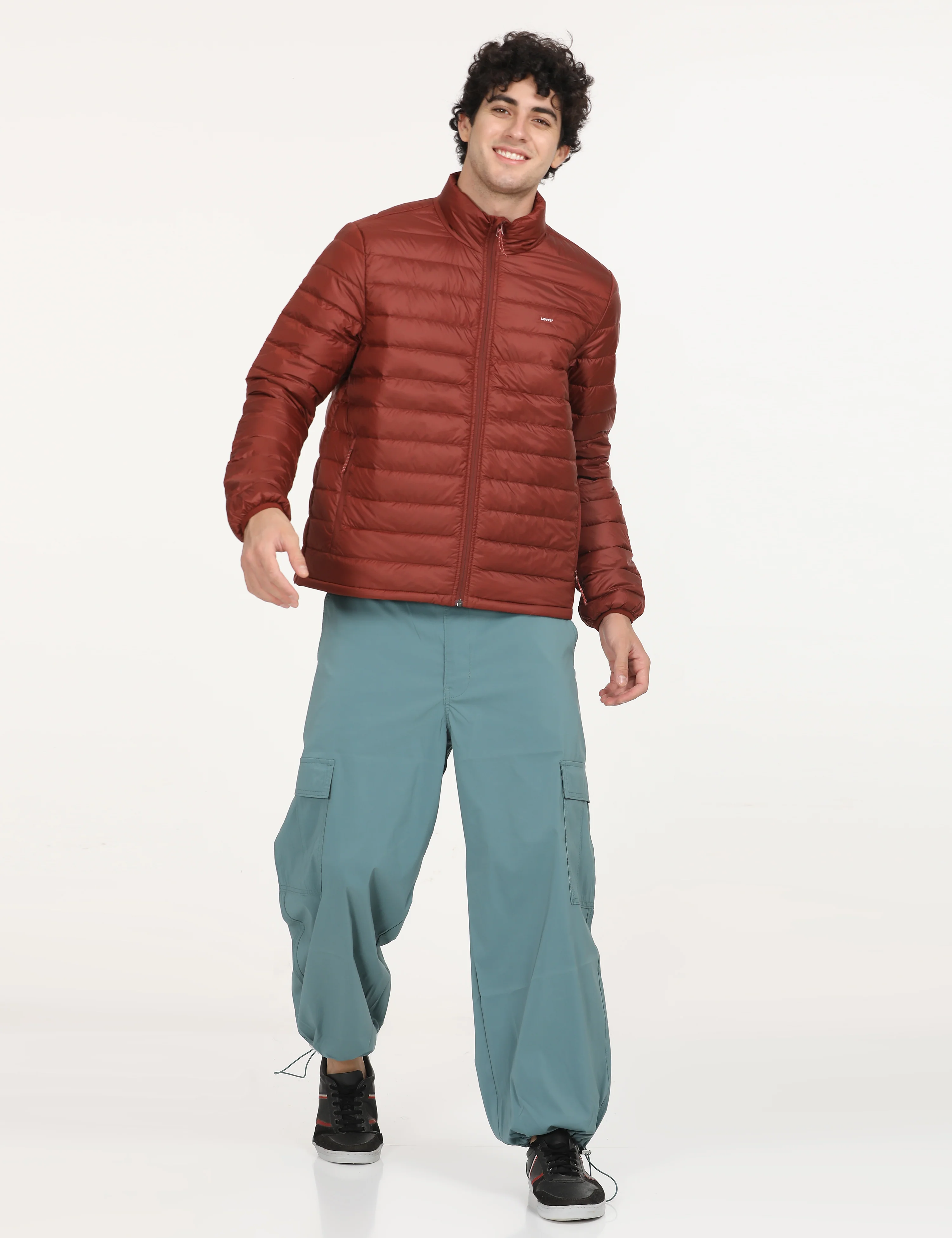 Men's Solid Red Quilted Jacket - Image 6