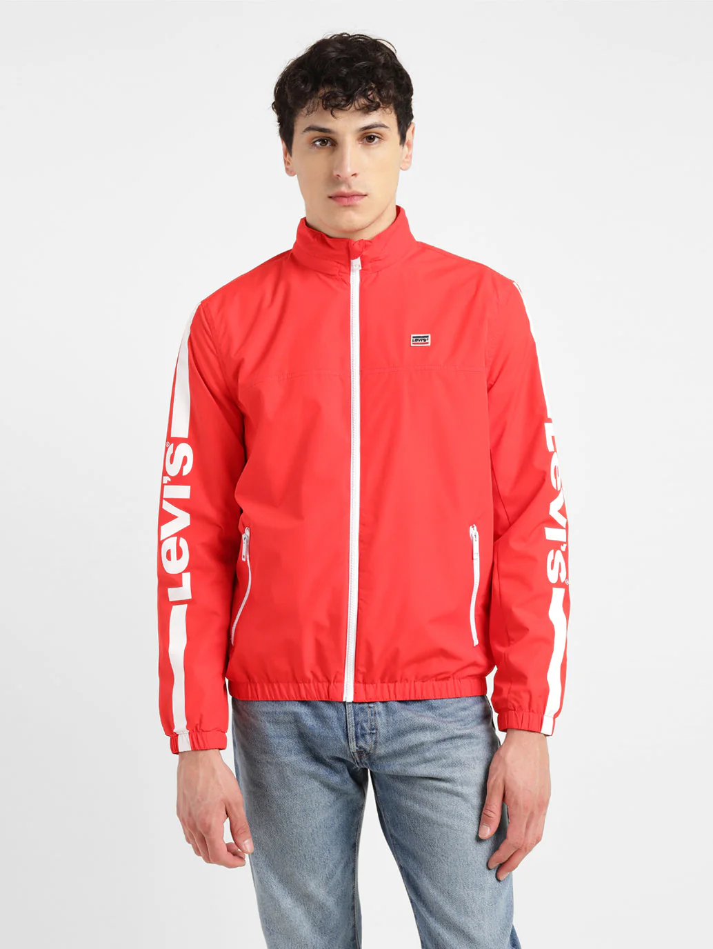 Men's Solid Red Mandarin Collar Tailored Jacket - Image 2