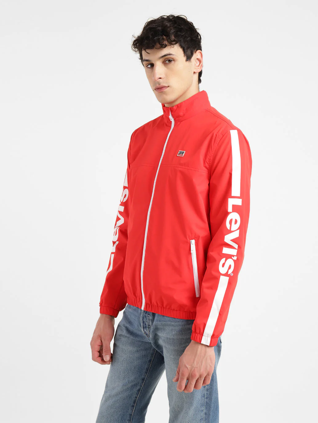 Men's Solid Red Mandarin Collar Tailored Jacket - Image 4