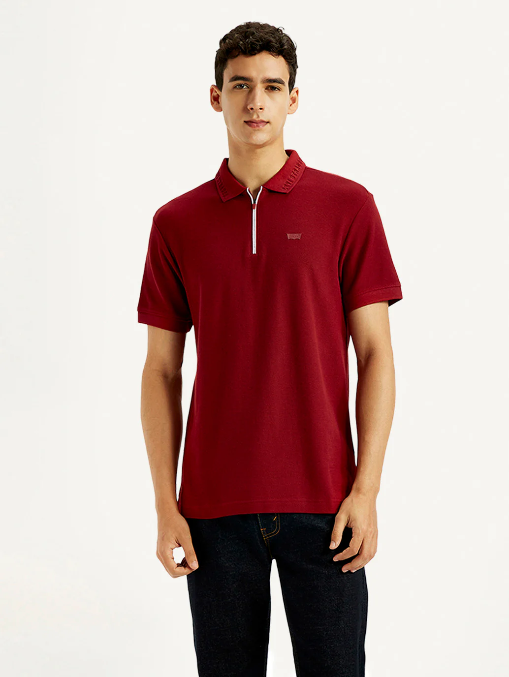 Men's Solid Red Slim Fit Polo T-shirt - Image 2