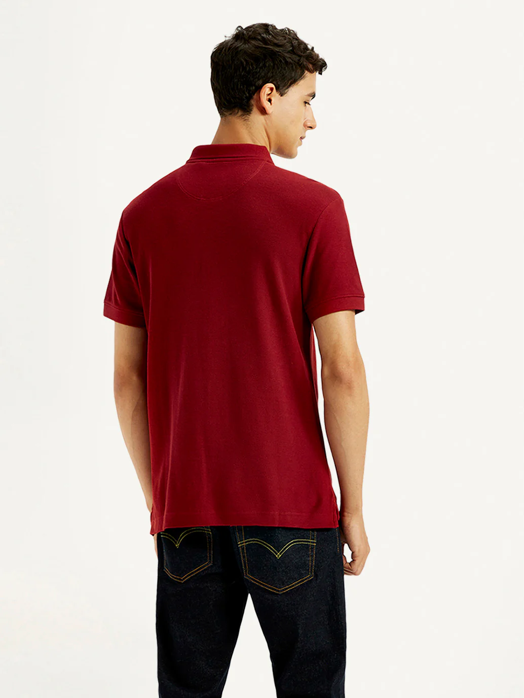 Men's Solid Red Slim Fit Polo T-shirt - Image 3