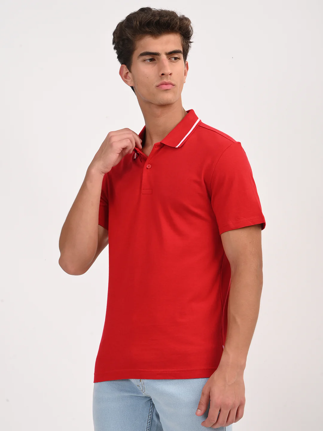 Men's Solid Red Slim Fit Polo T-shirt