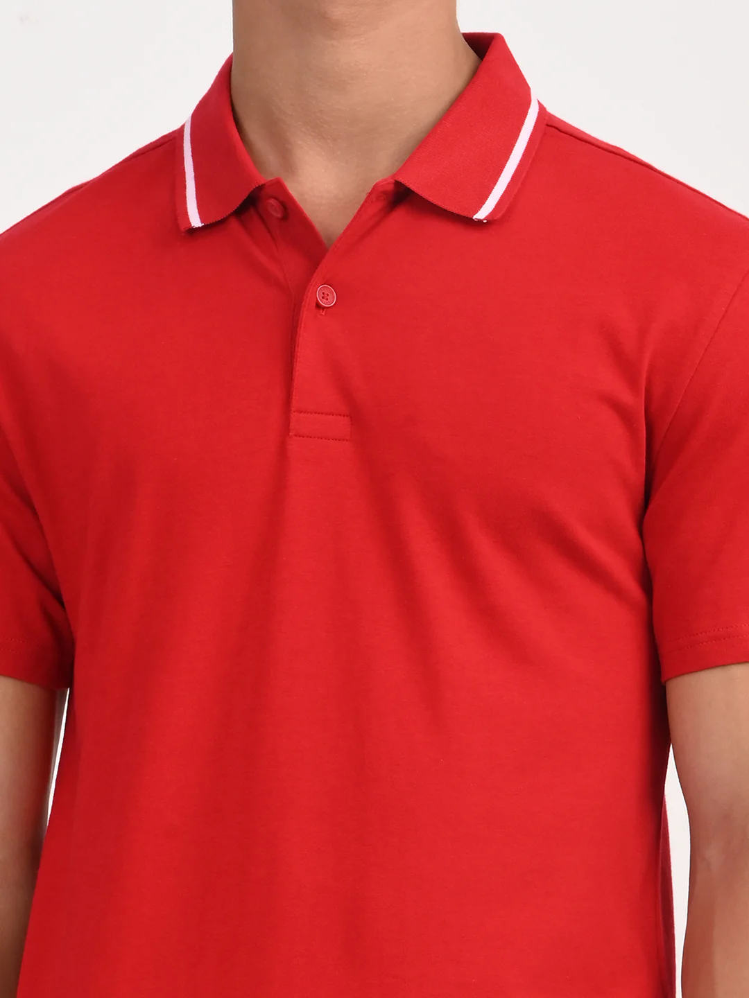 Men's Solid Red Slim Fit Polo T-shirt - Image 4