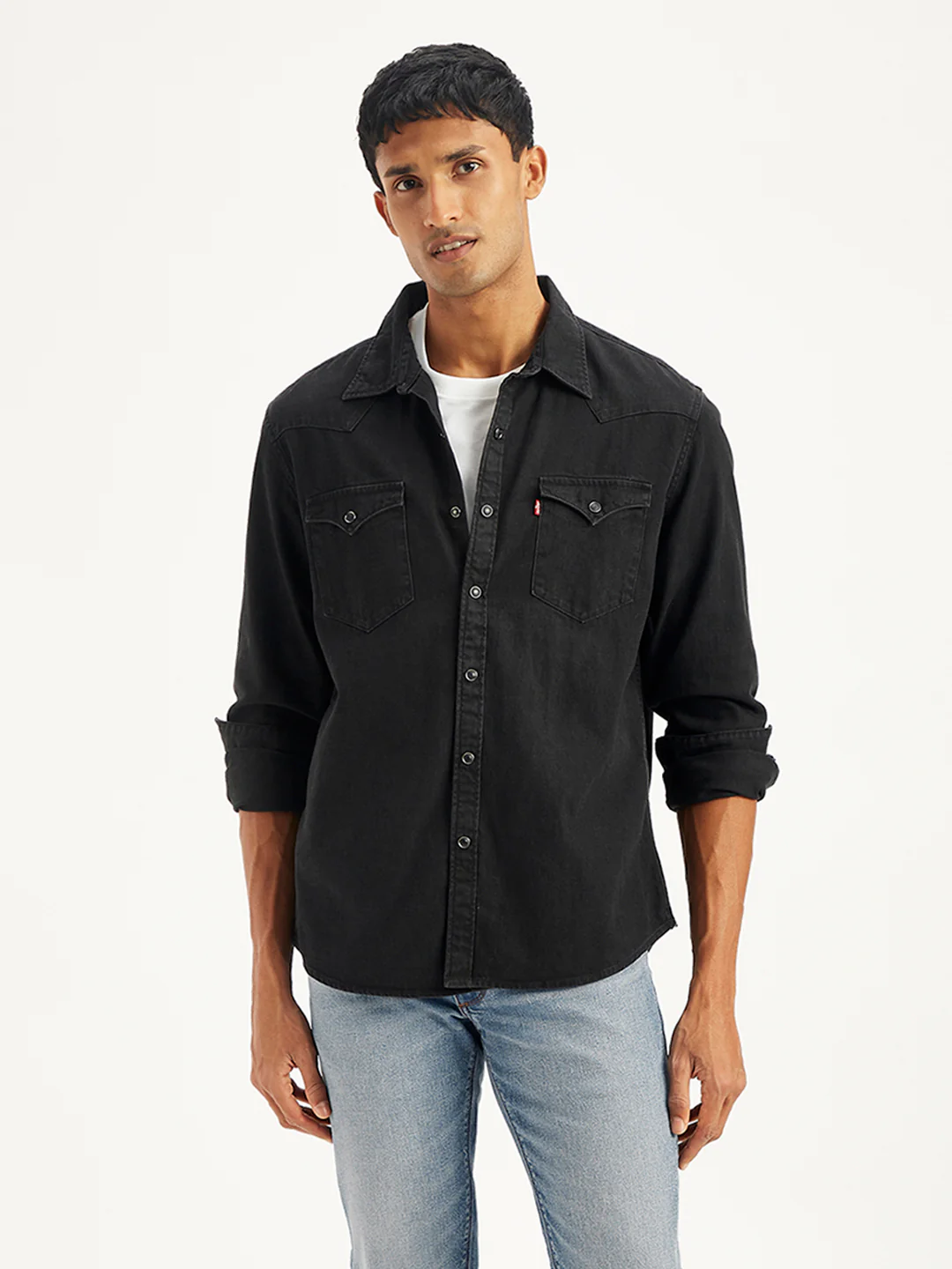 Men's Solid Slim Fit Denim Shirt