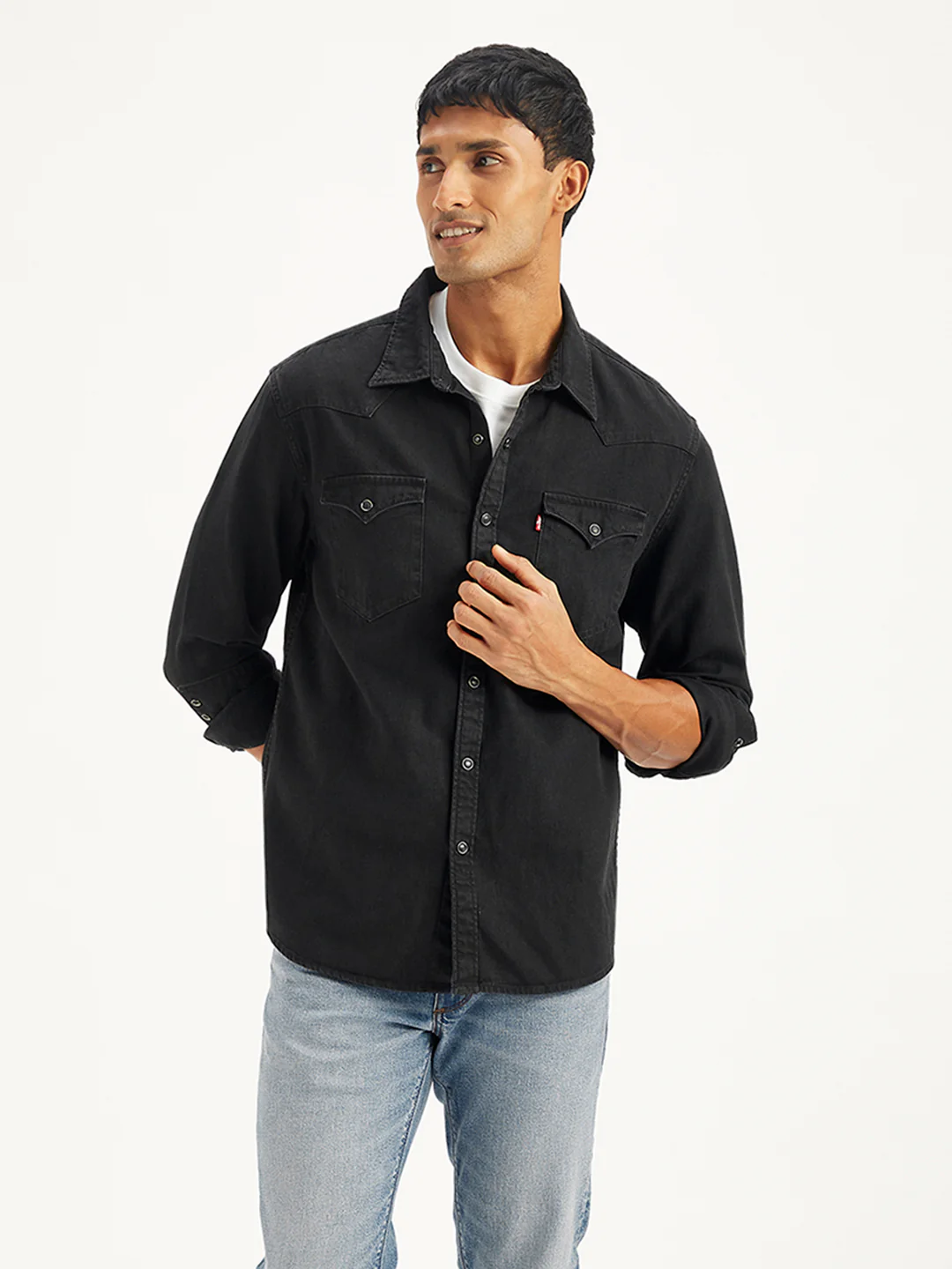 Men's Solid Slim Fit Denim Shirt - Image 2