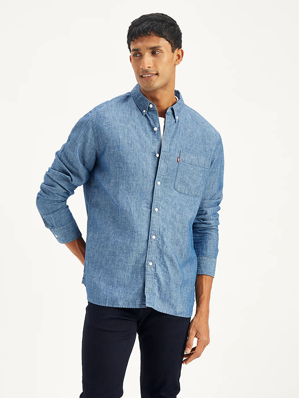 Men's Solid Slim Fit Denim Shirt - Image 2
