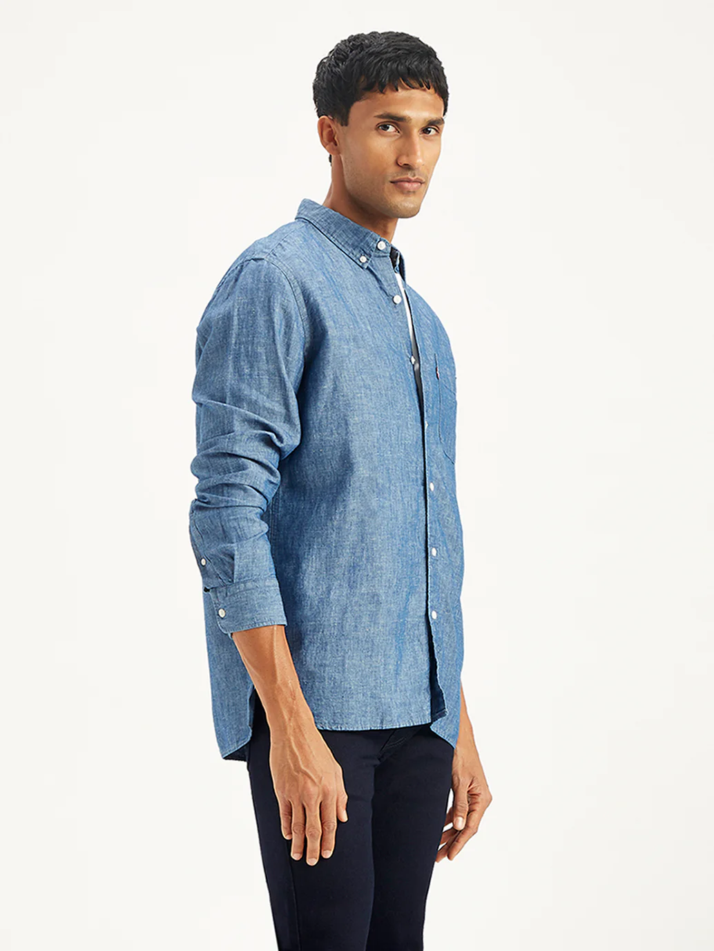 Men's Solid Slim Fit Denim Shirt - Image 5