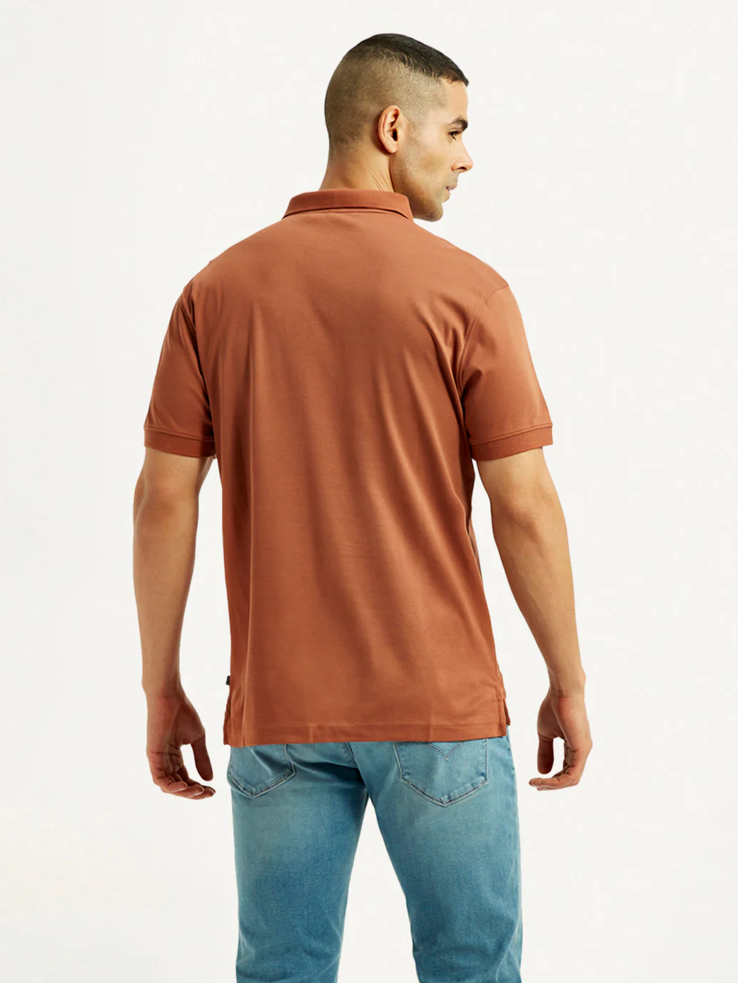 Men's Solid Rust Slim Fit Polo T-shirt - Image 3