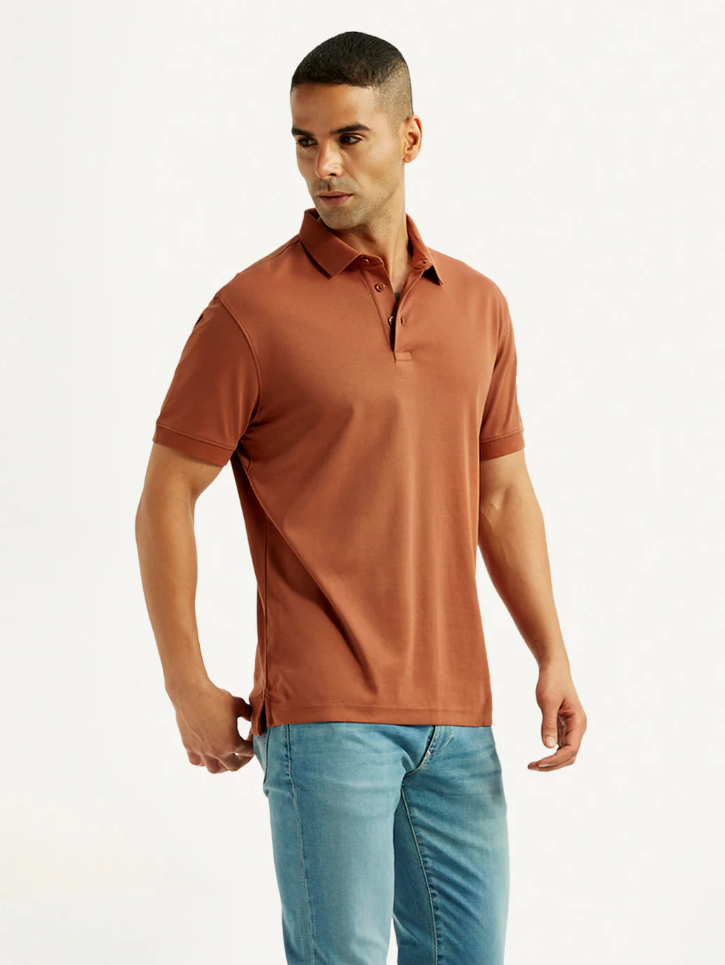Men's Solid Rust Slim Fit Polo T-shirt - Image 5