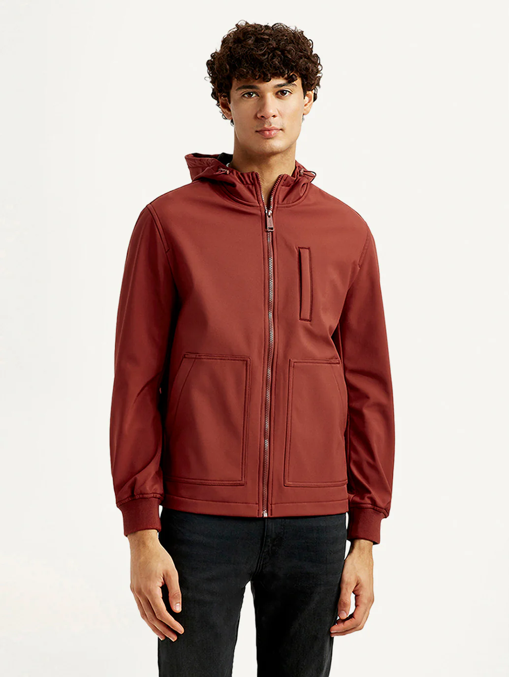 Men's Solid Rust Windcheater Jacket - Image 2
