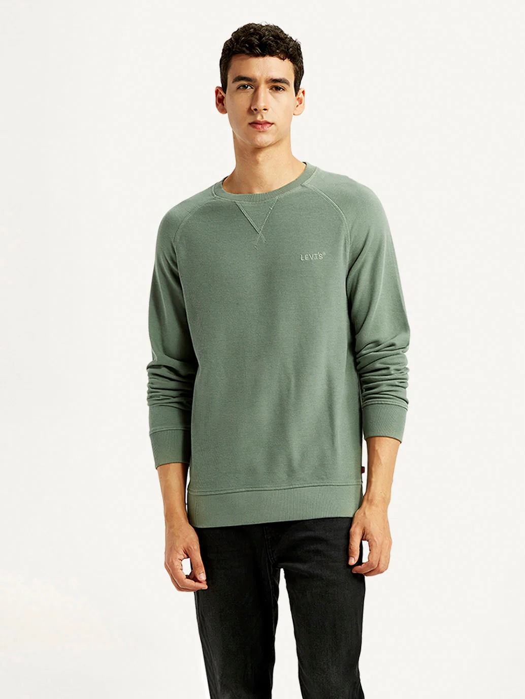 Men's Solid Green Crew Neck Sweatshirt - Image 2