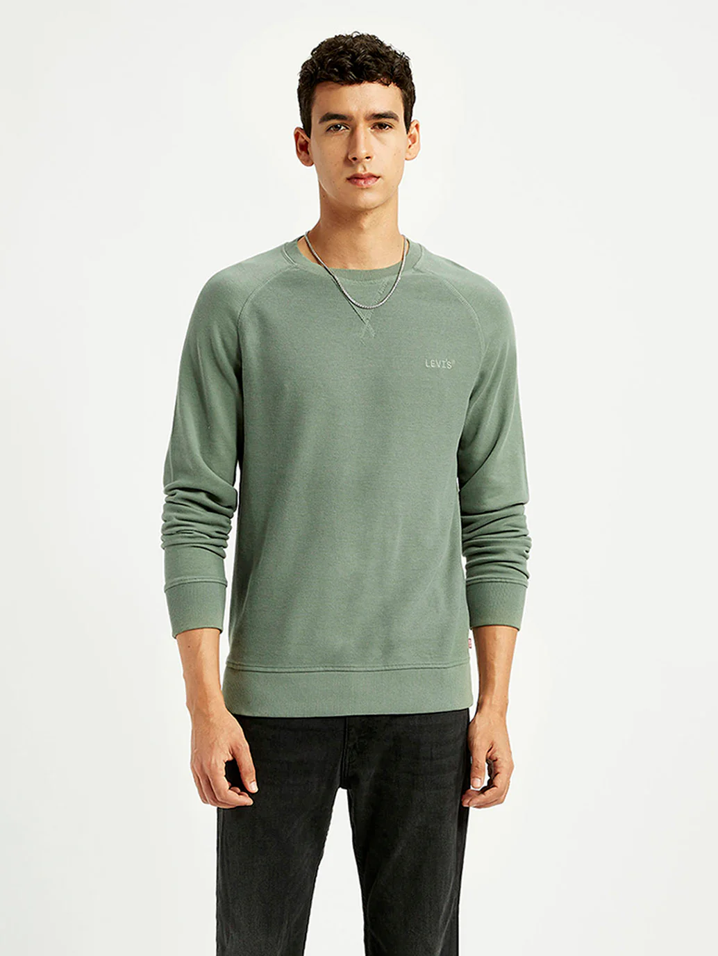 Men's Solid Green Crew Neck Sweatshirt - Image 6