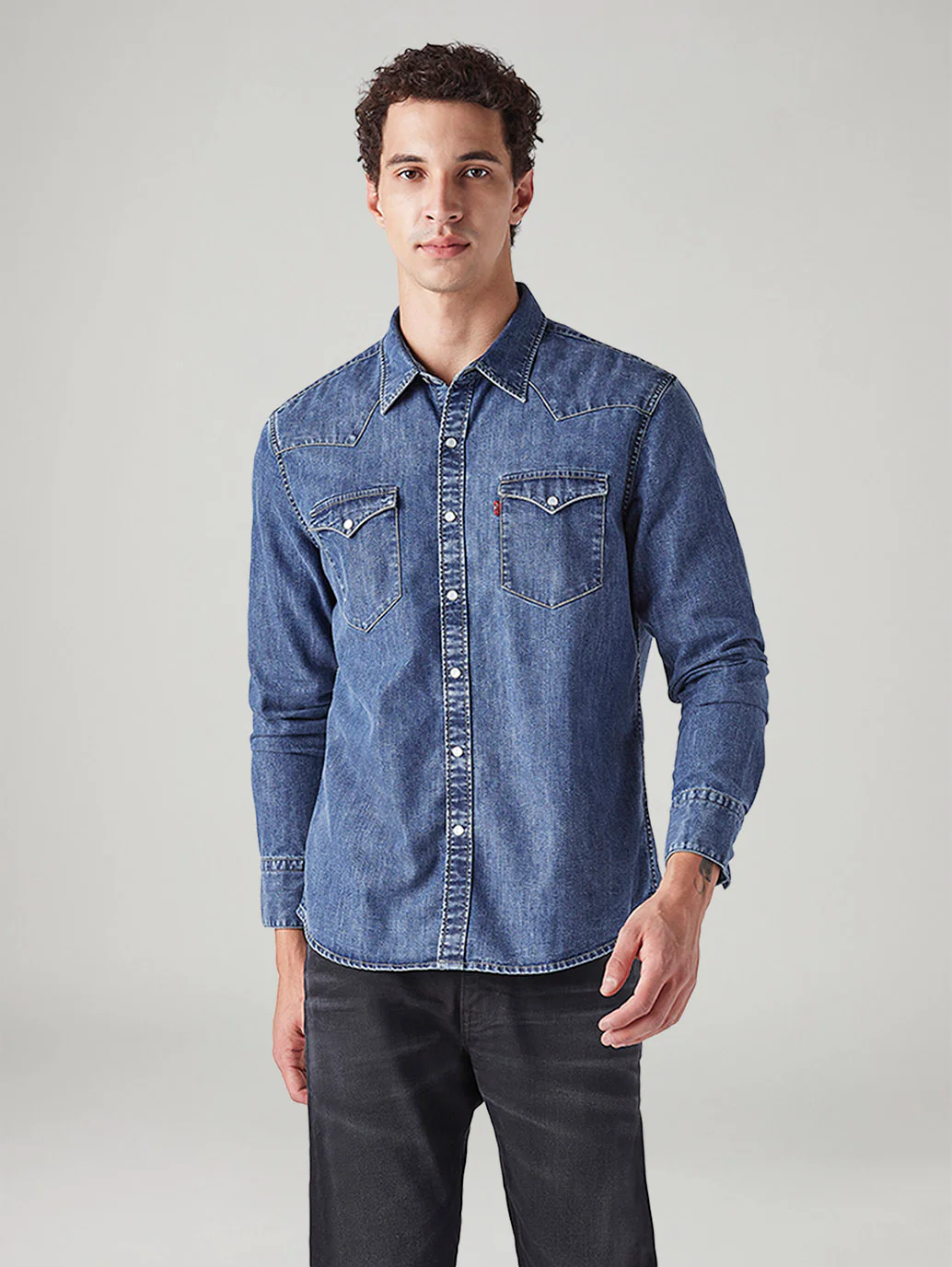 Men's Solid Slim Fit Denim Shirt - Image 2
