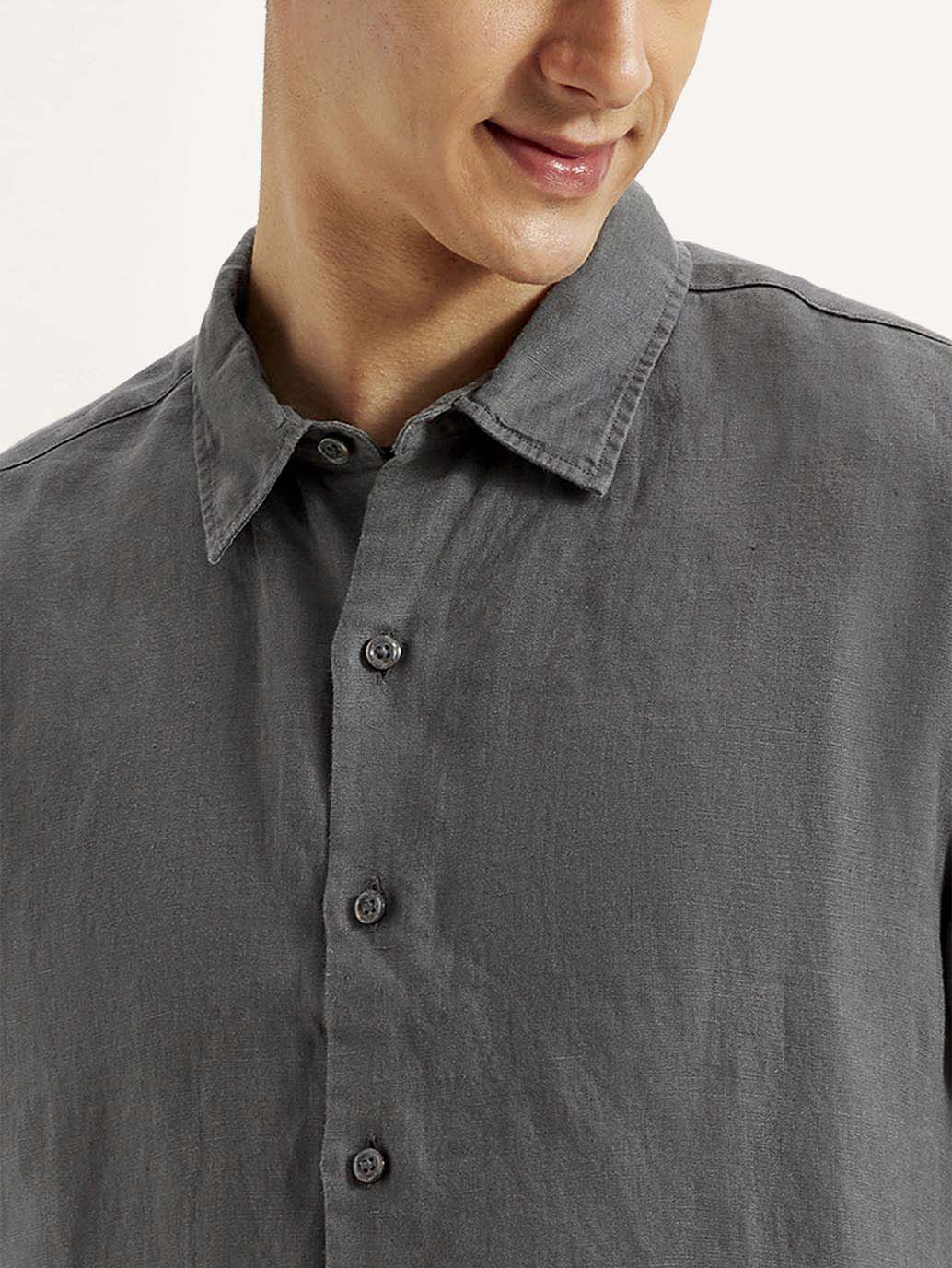 Men's Redloop Solid Slim Fit Linen Shirt - Image 4