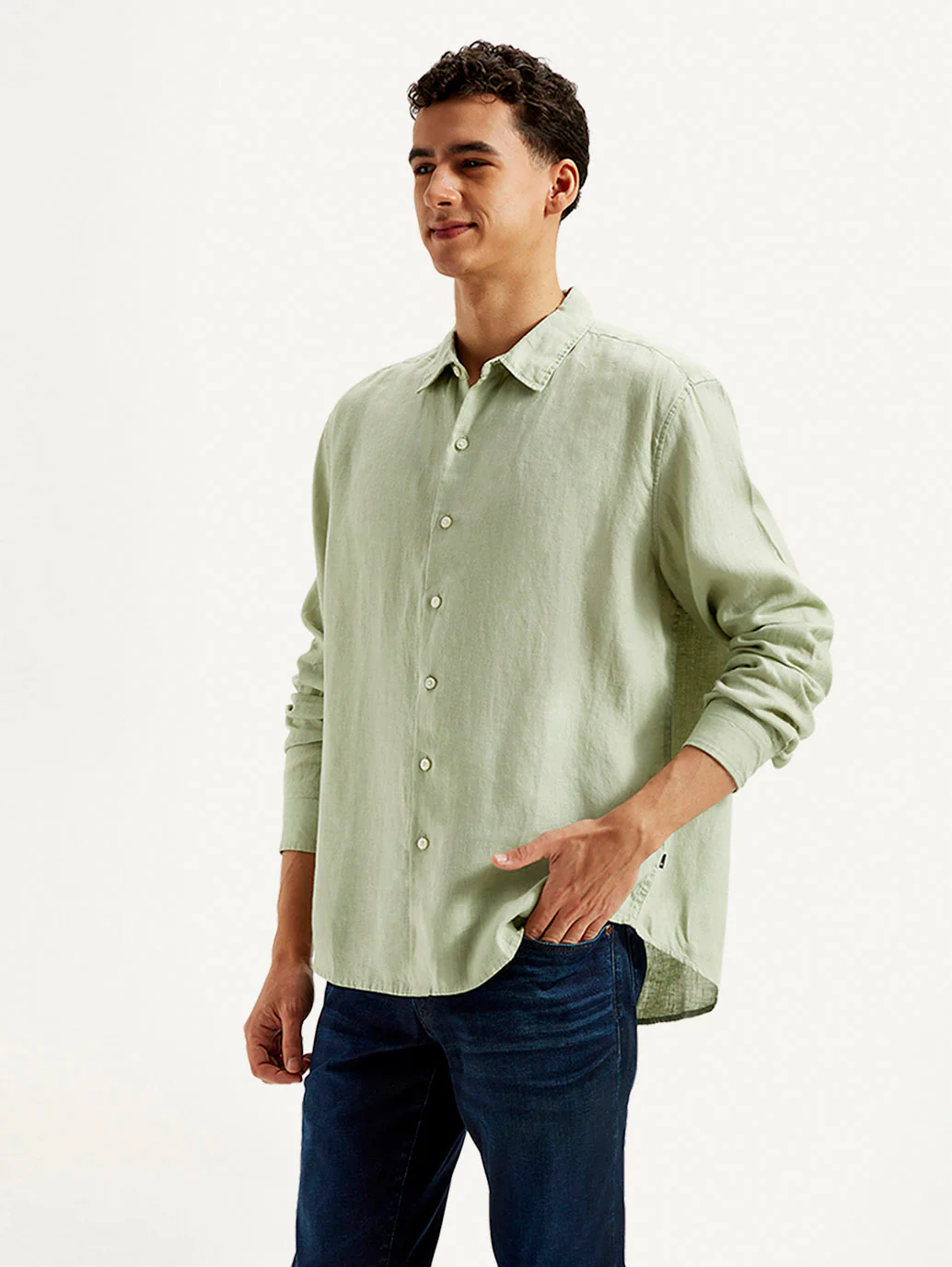 Men's Redloop Solid Slim Fit Linen Shirt - Image 5