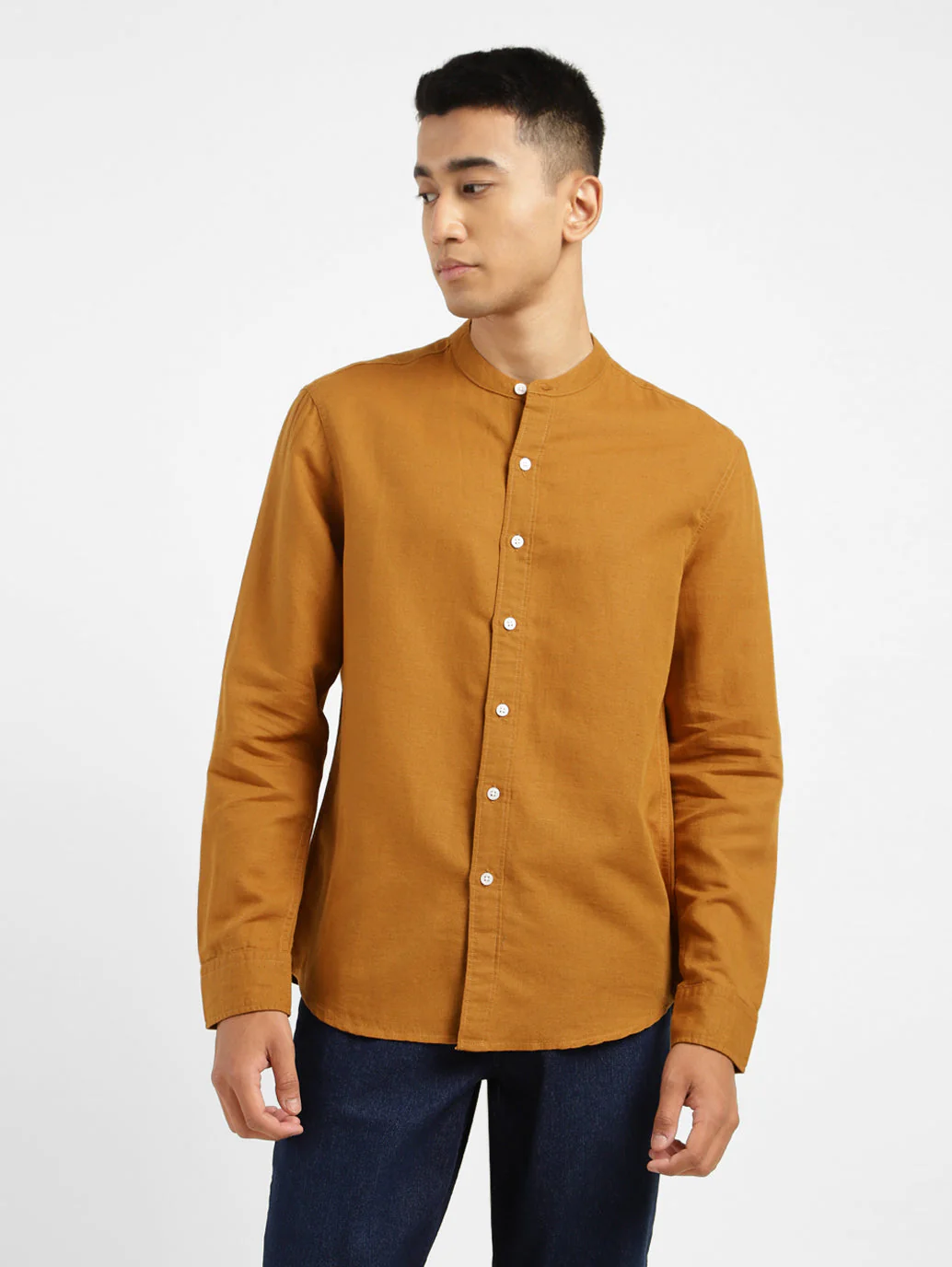 Men's Solid Slim Fit Linen Shirt Orange - Image 2