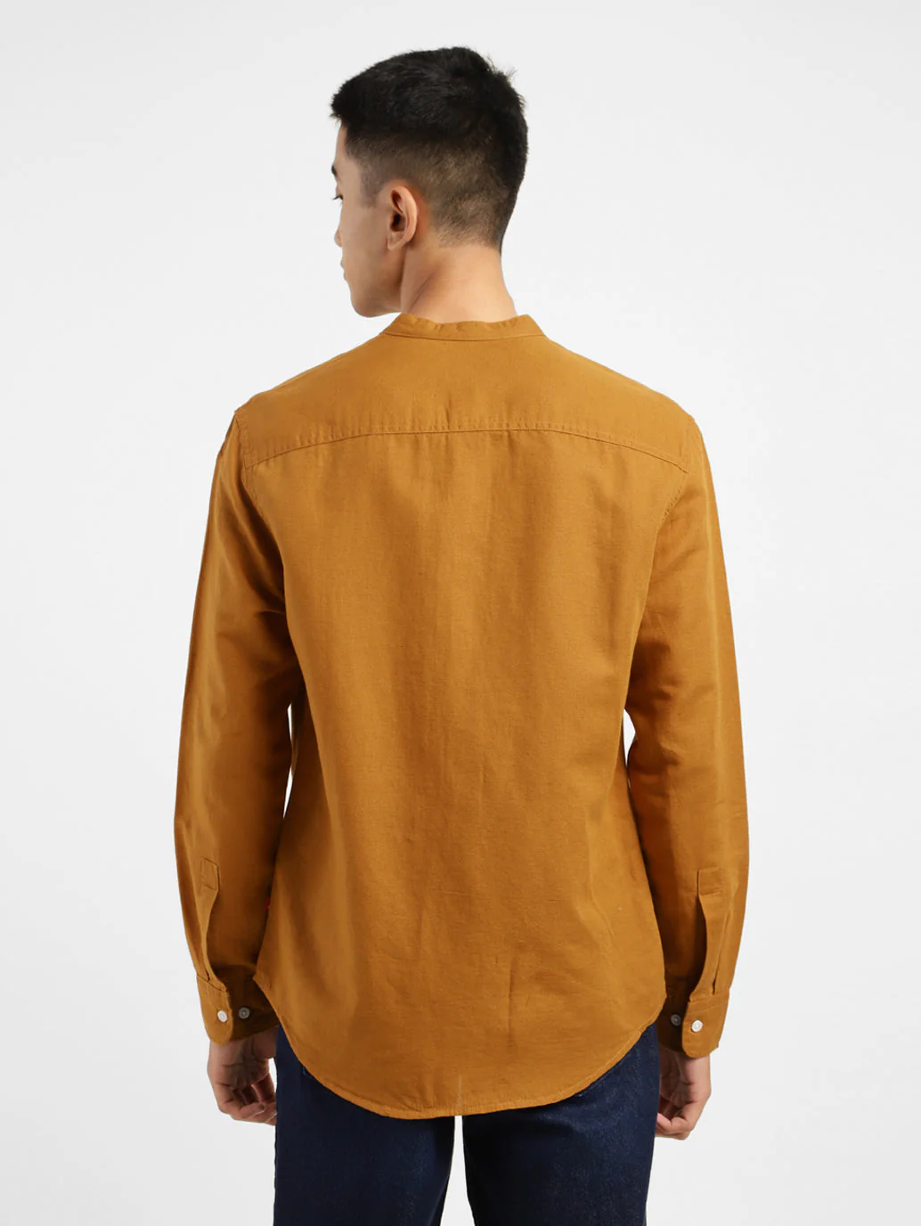 Men's Solid Slim Fit Linen Shirt Orange - Image 3
