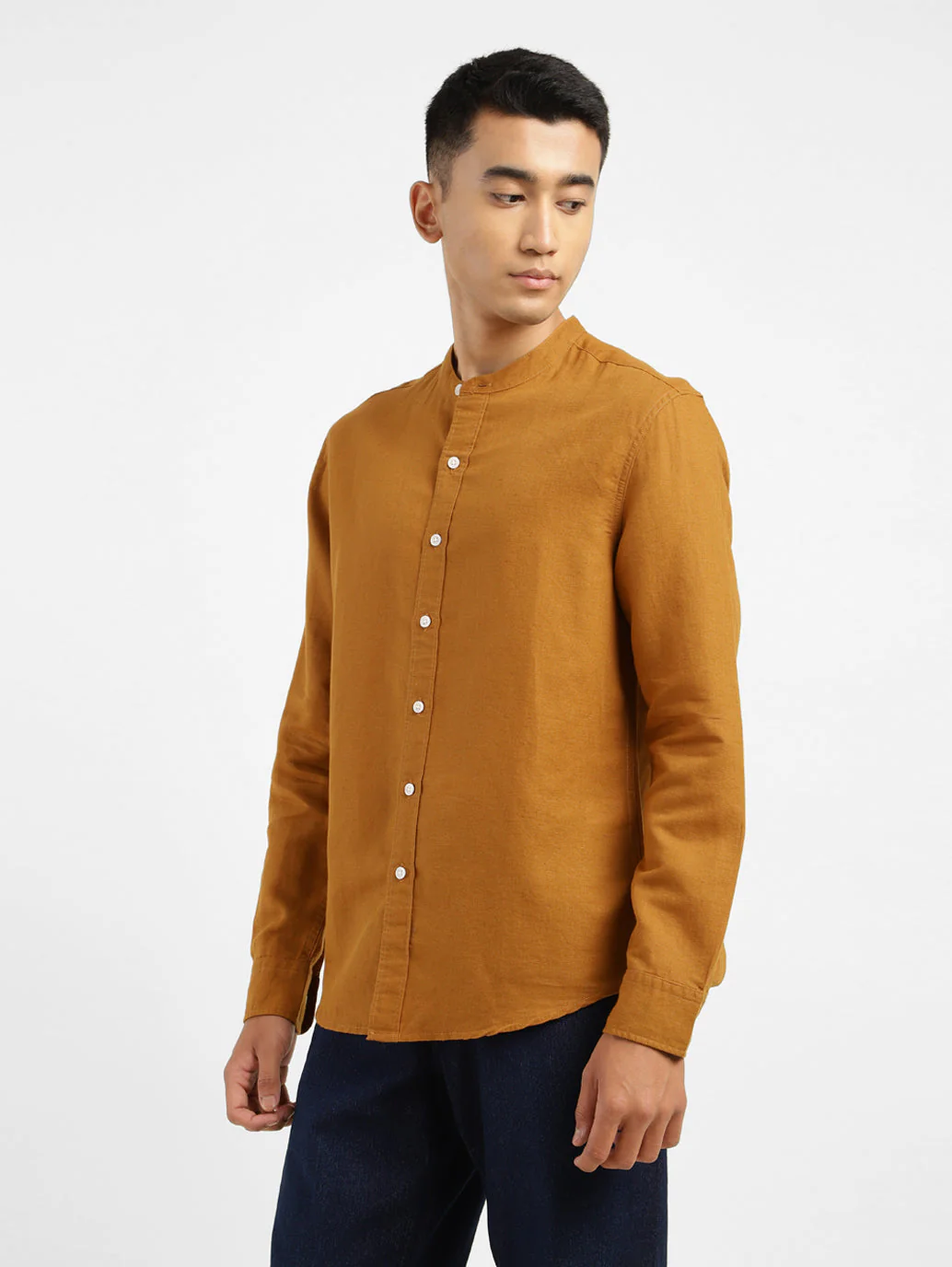 Men's Solid Slim Fit Linen Shirt Orange - Image 4