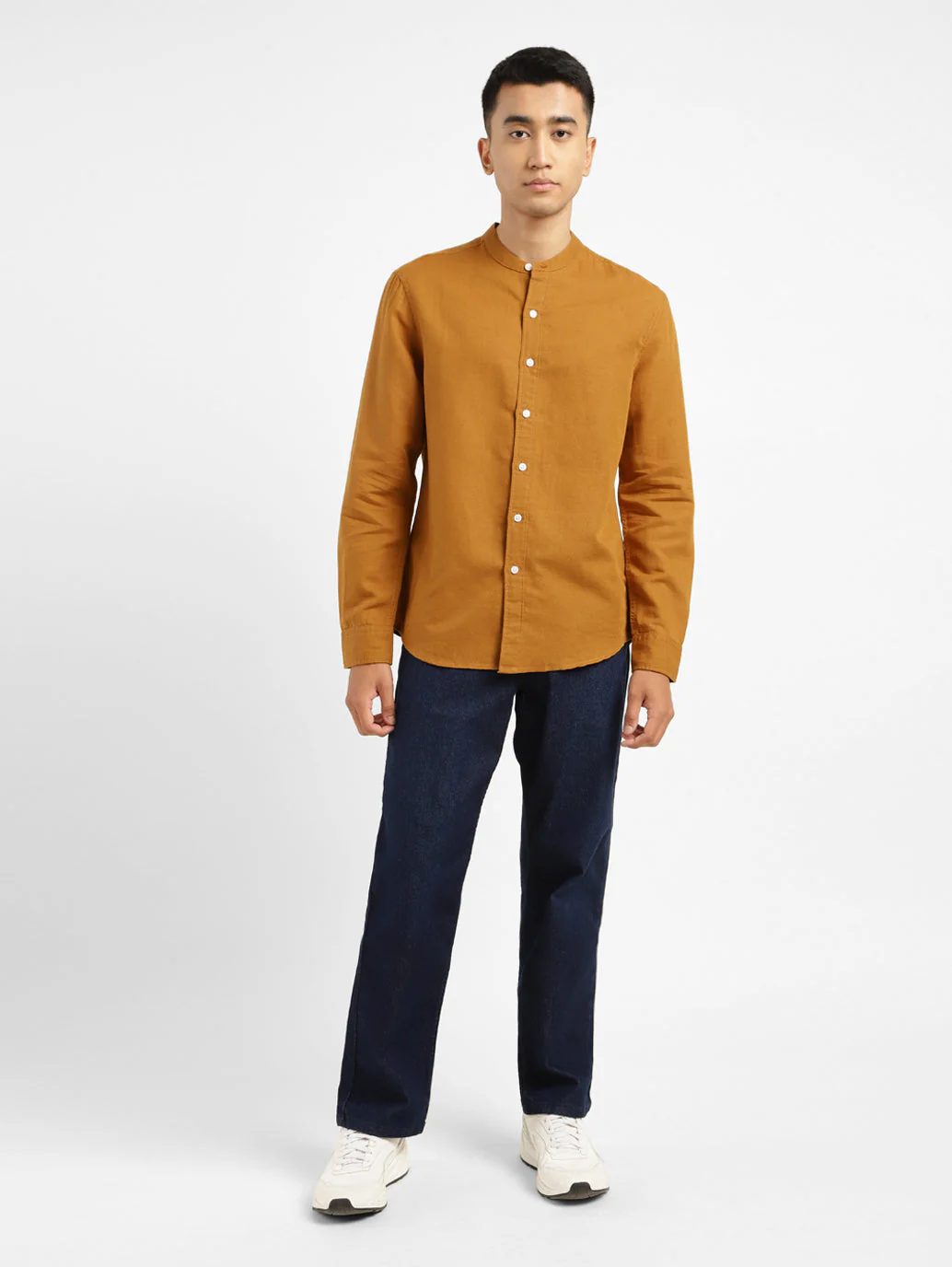 Men's Solid Slim Fit Linen Shirt Orange - Image 5