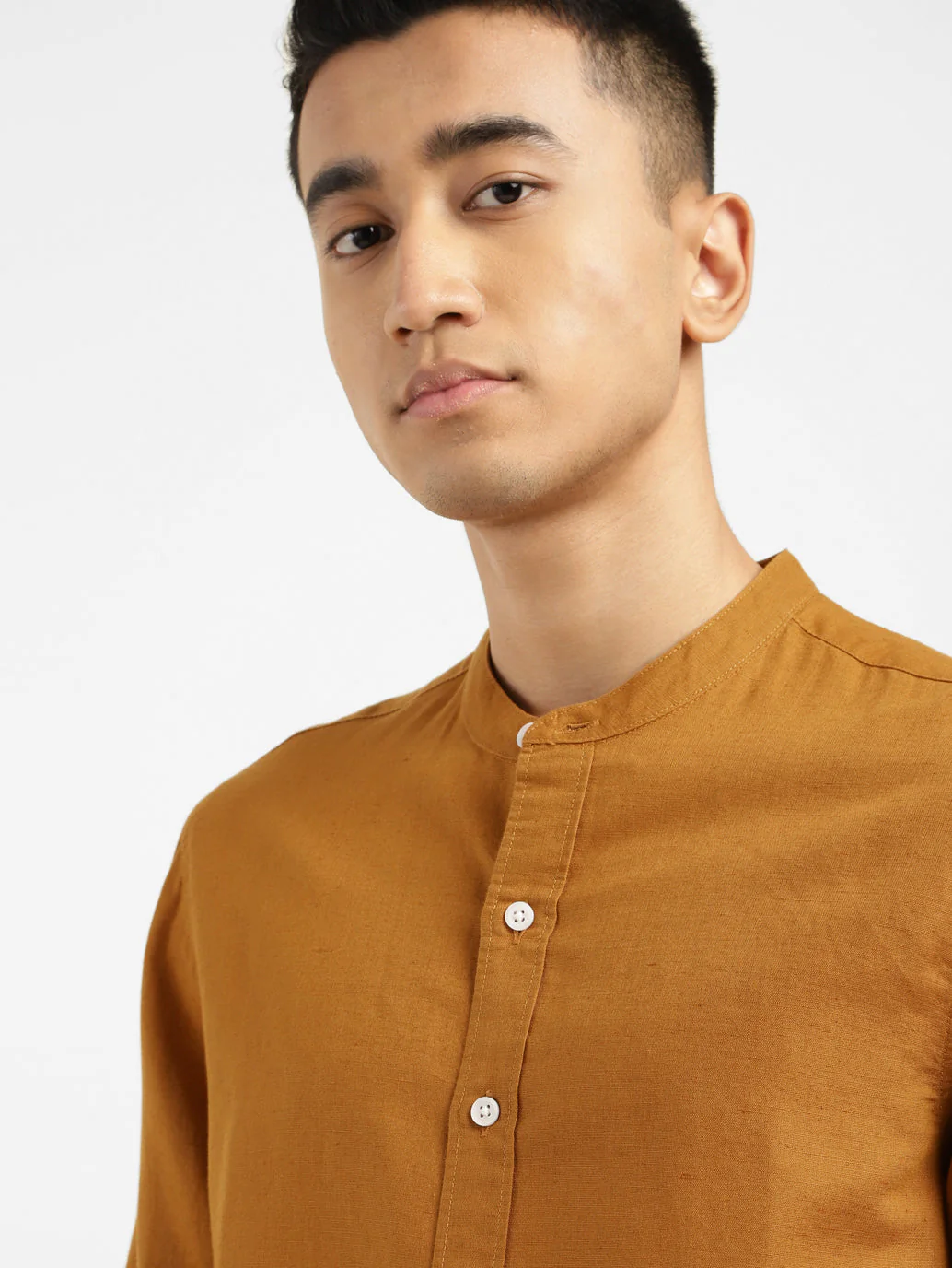 Men's Solid Slim Fit Linen Shirt Orange - Image 6