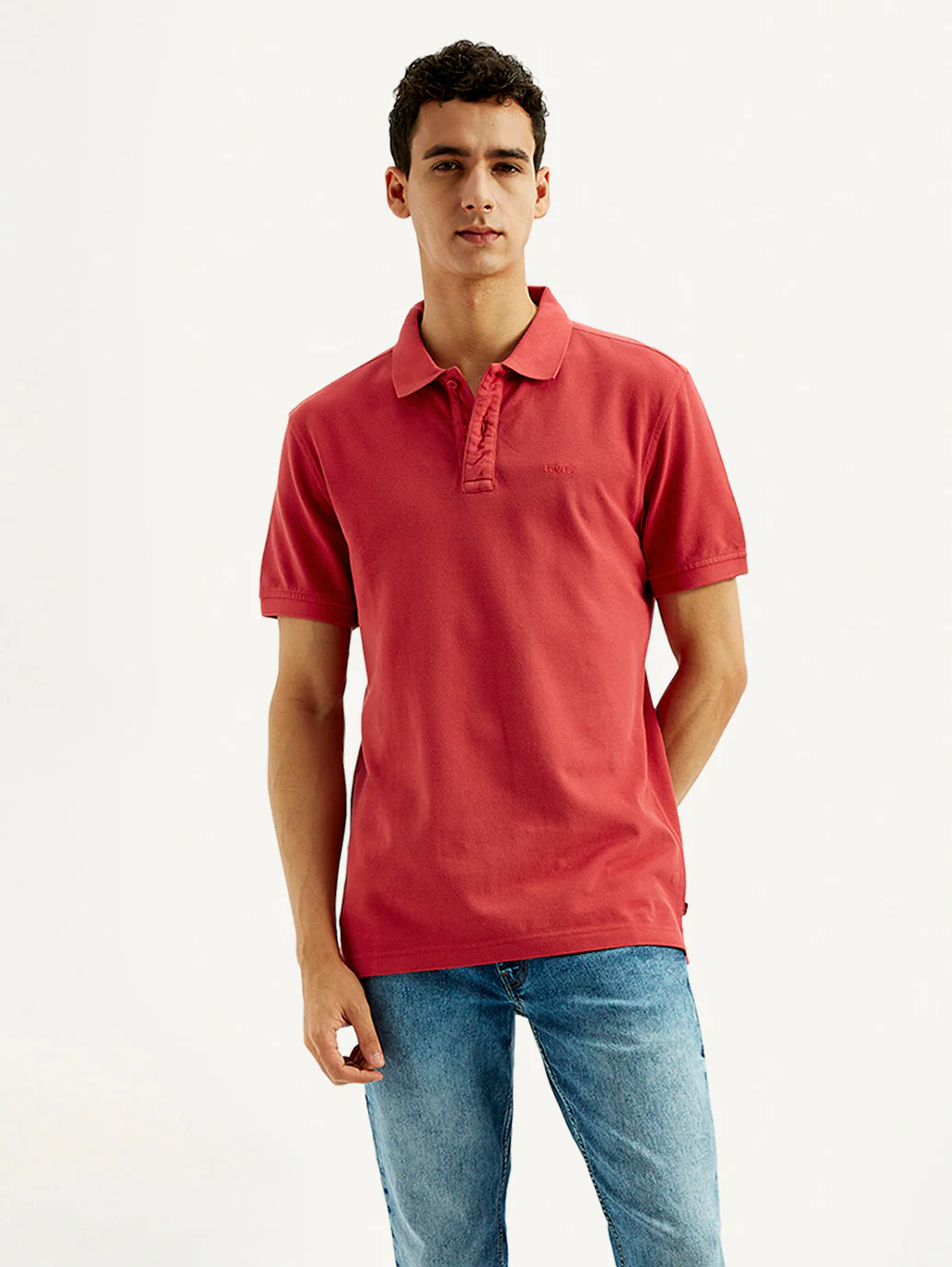 Men's Solid Overdyed Slim Fit Polo T-shirt - Image 2