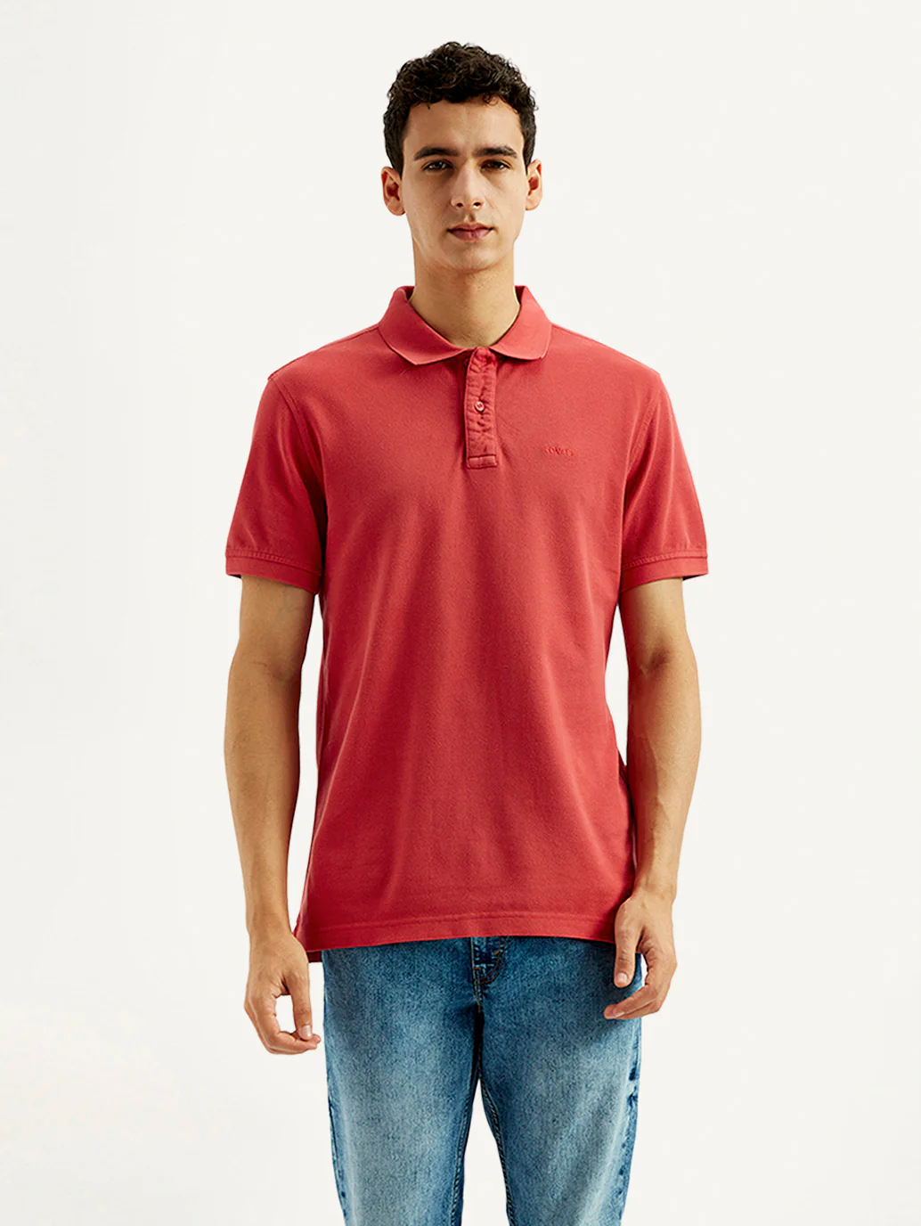 Men's Solid Overdyed Slim Fit Polo T-shirt - Image 3