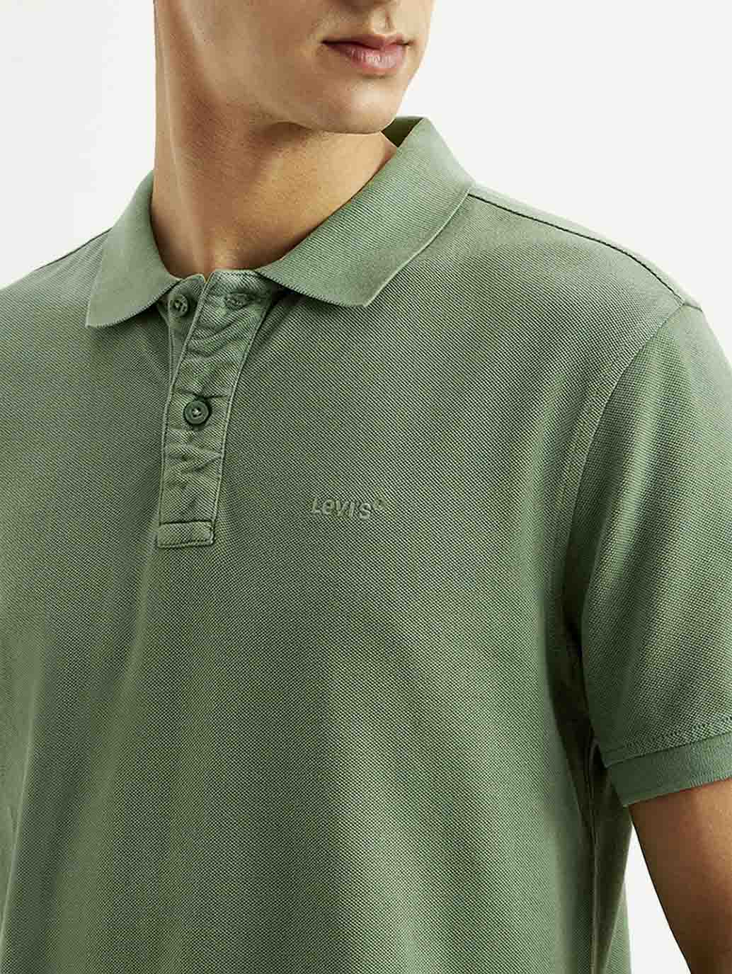 Men's Solid Overdyed Slim Fit Polo T-shirt - Image 4