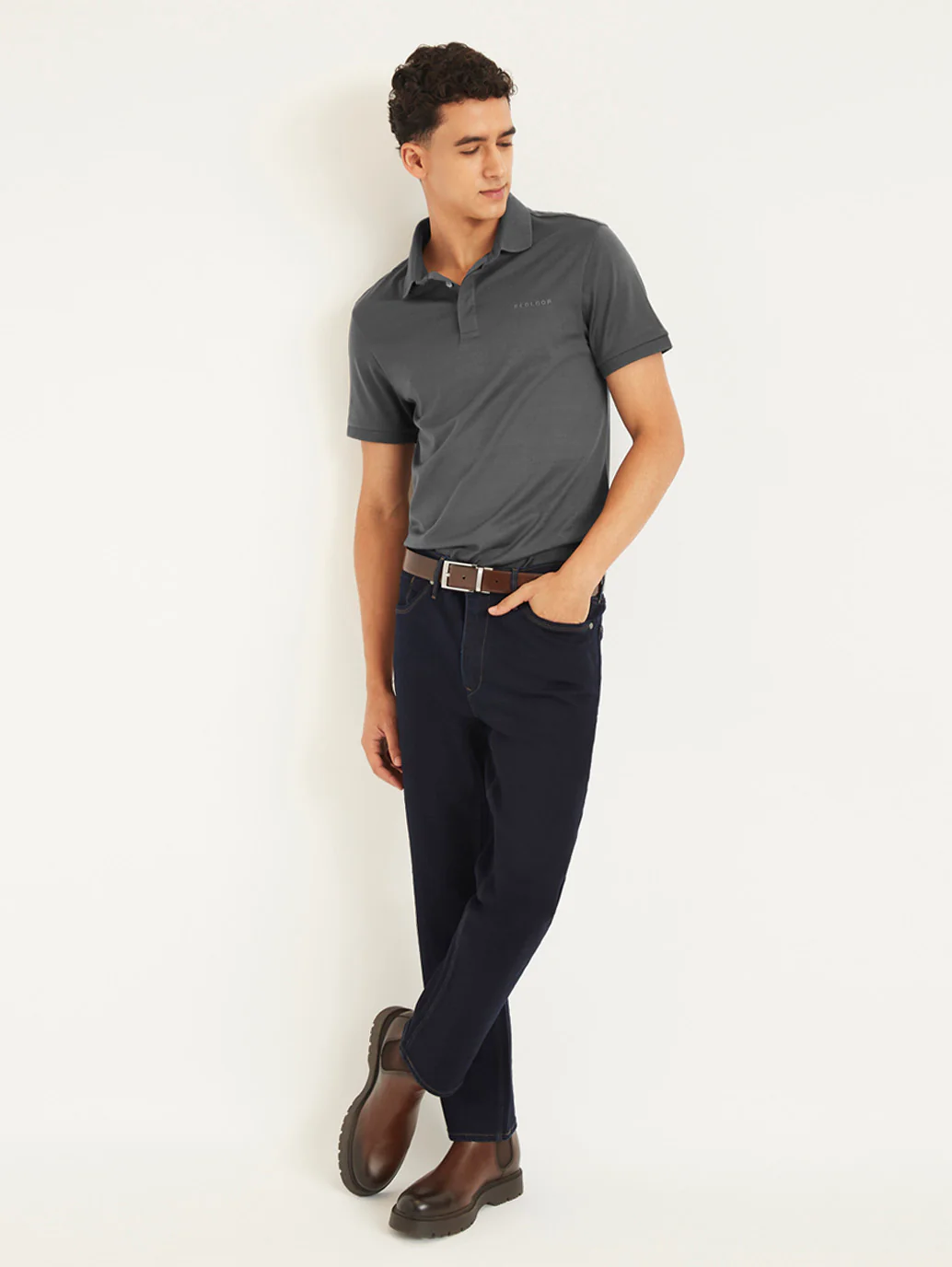 Men's Redloop Solid Slim Fit Polo T-Shirt