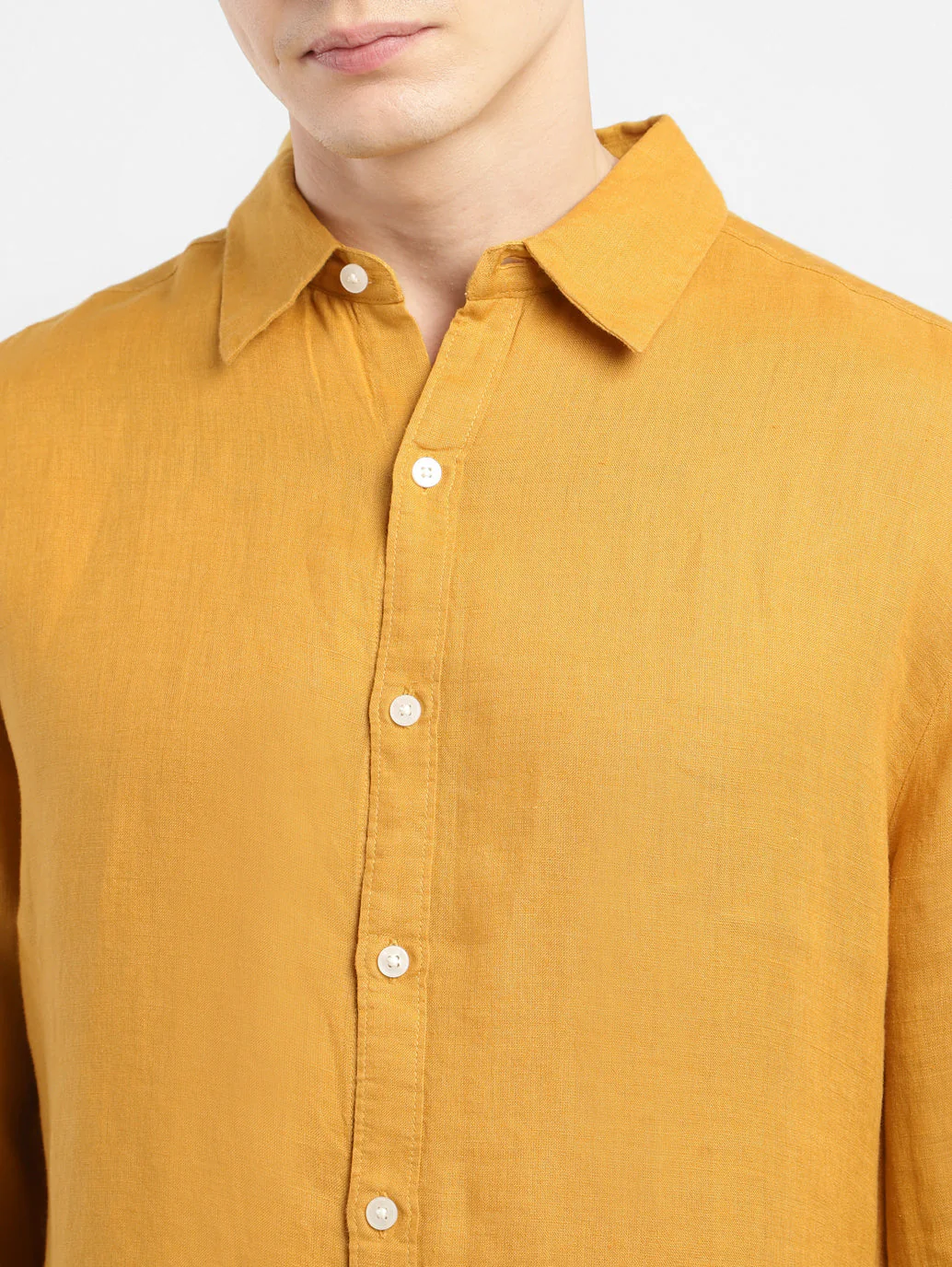 Men's Solid Spread Collar Linen Shirt - Image 5