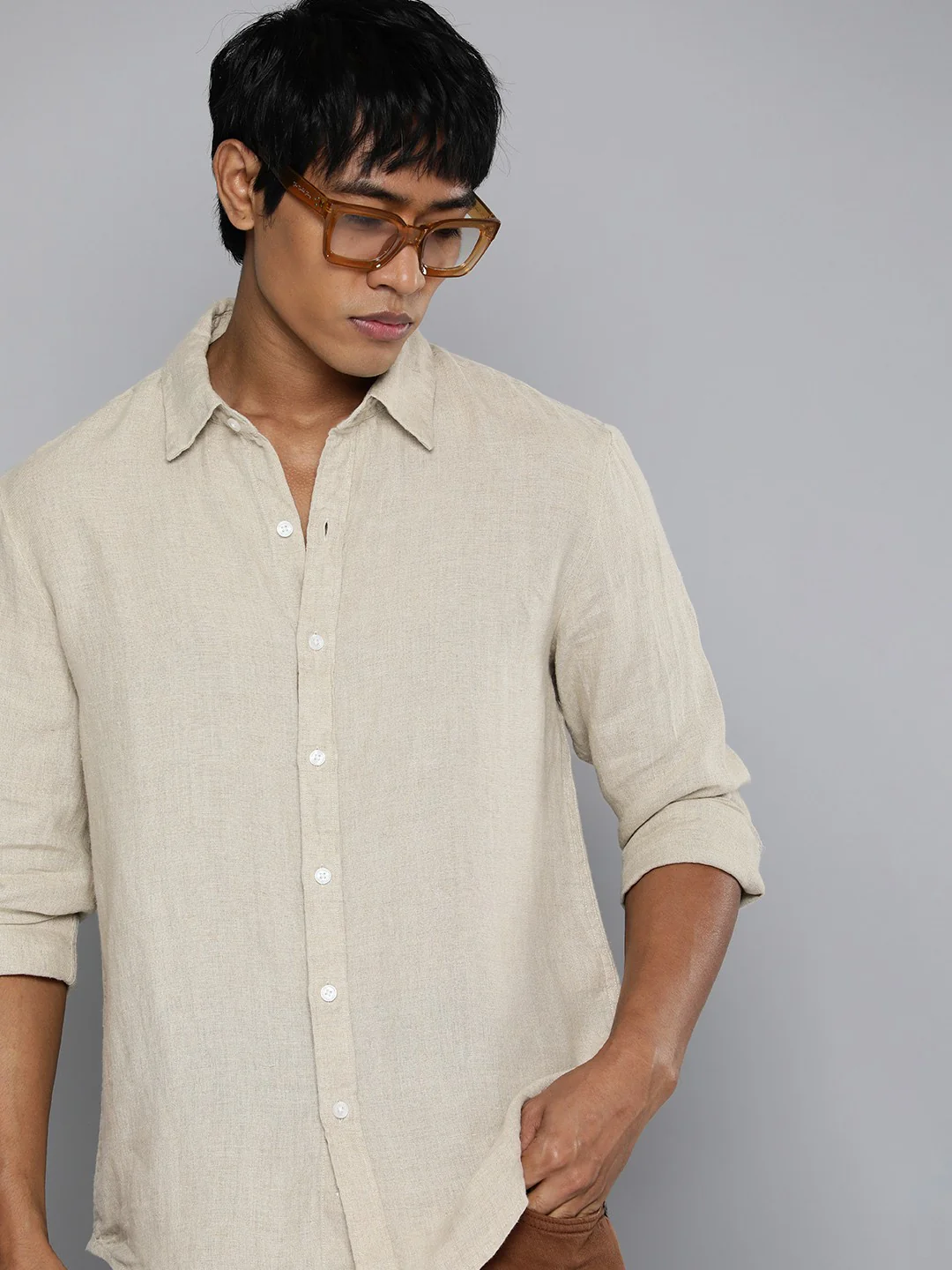 Men's Redloop Solid Slim Fit Linen Shirt - Image 2