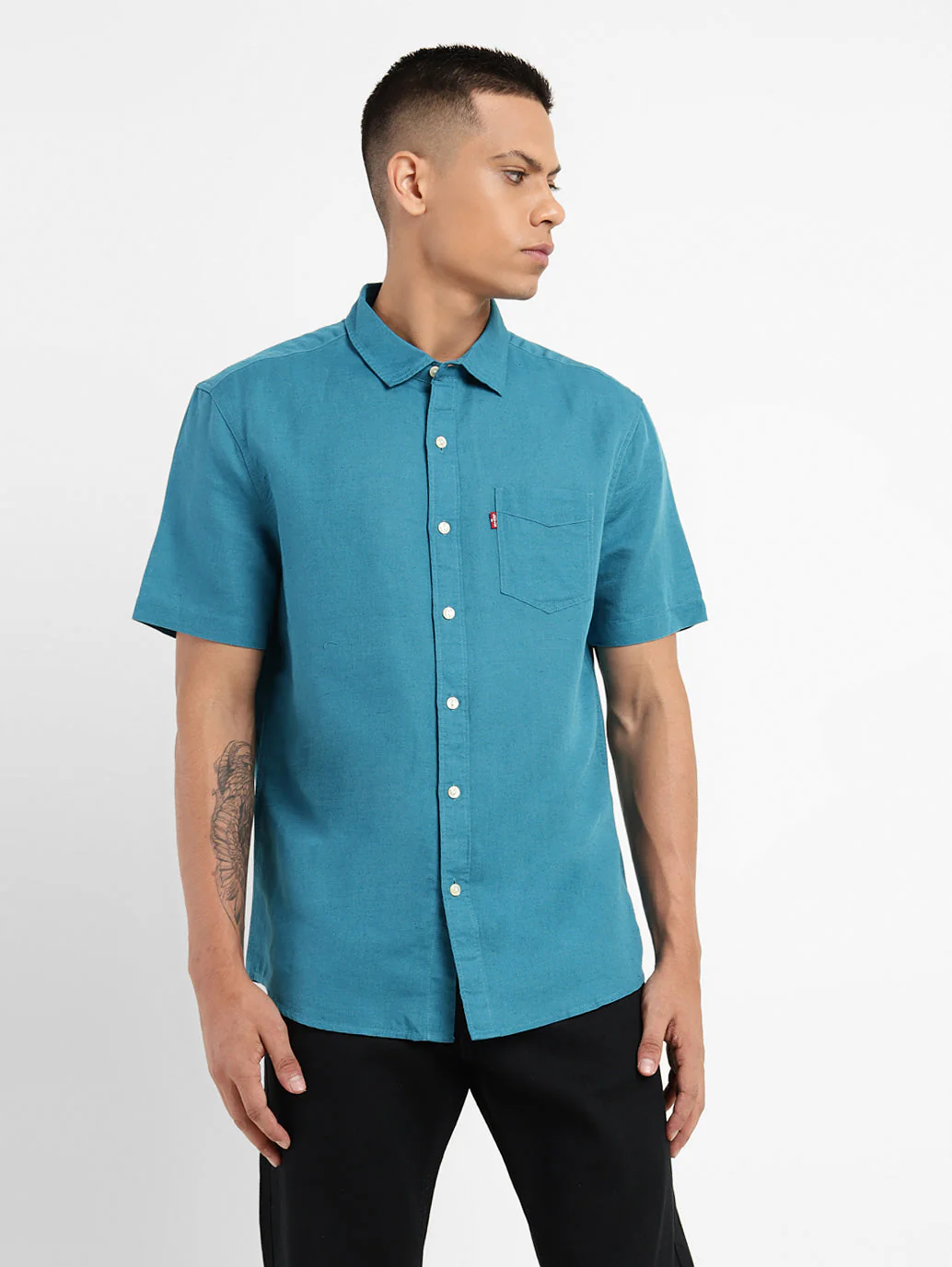 Men's Solid Spread Collar Linen Shirt - Image 2