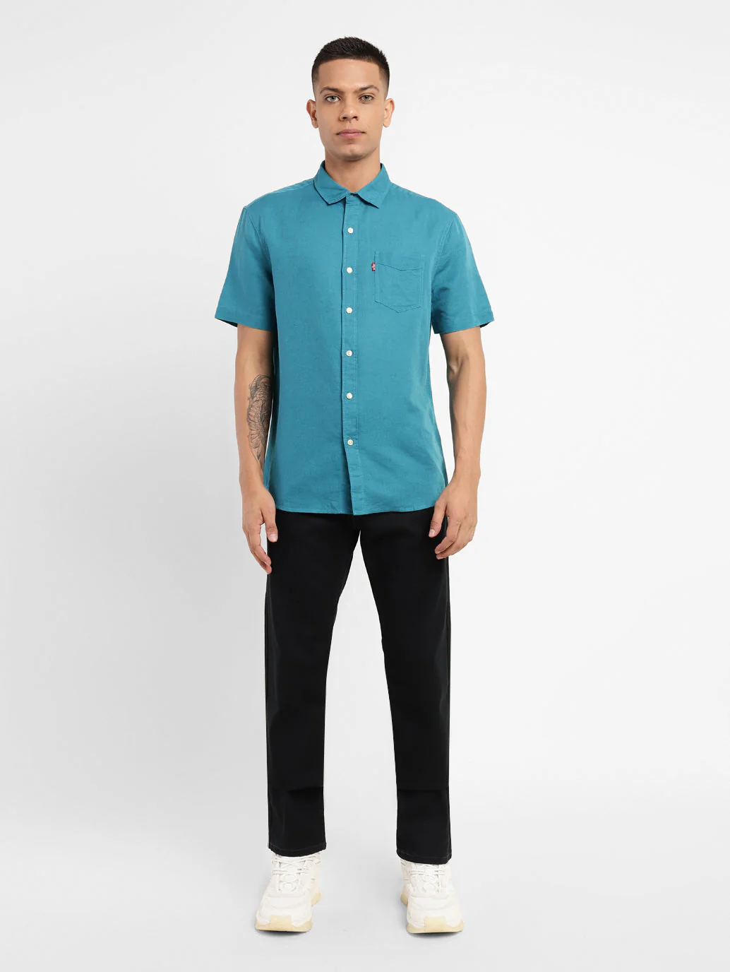 Men's Solid Spread Collar Linen Shirt - Image 6