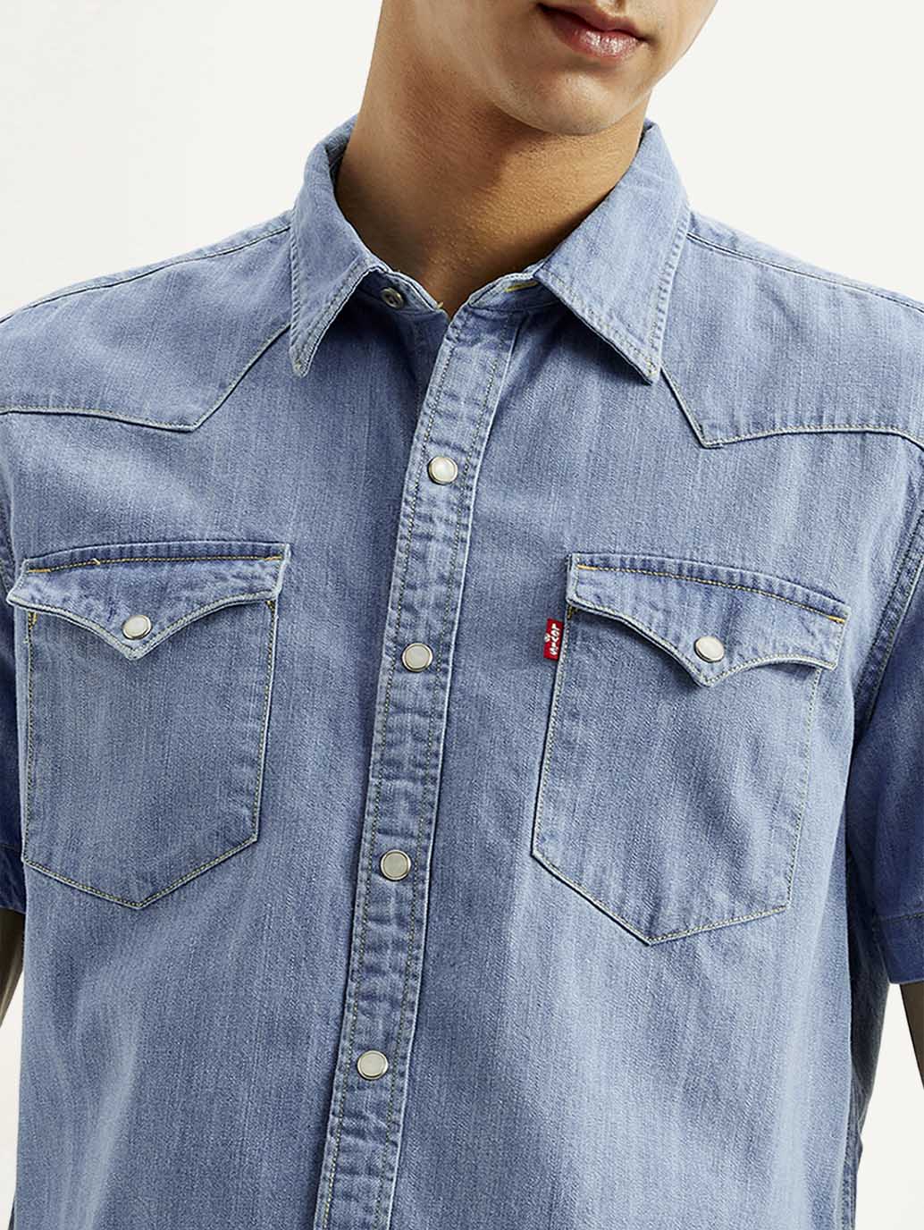 Men's Solid Slim Fit Denim Shirt - Image 3