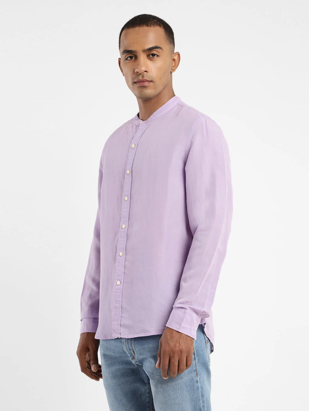 Men's Solid Band Neck Linen Shirt - Image 4