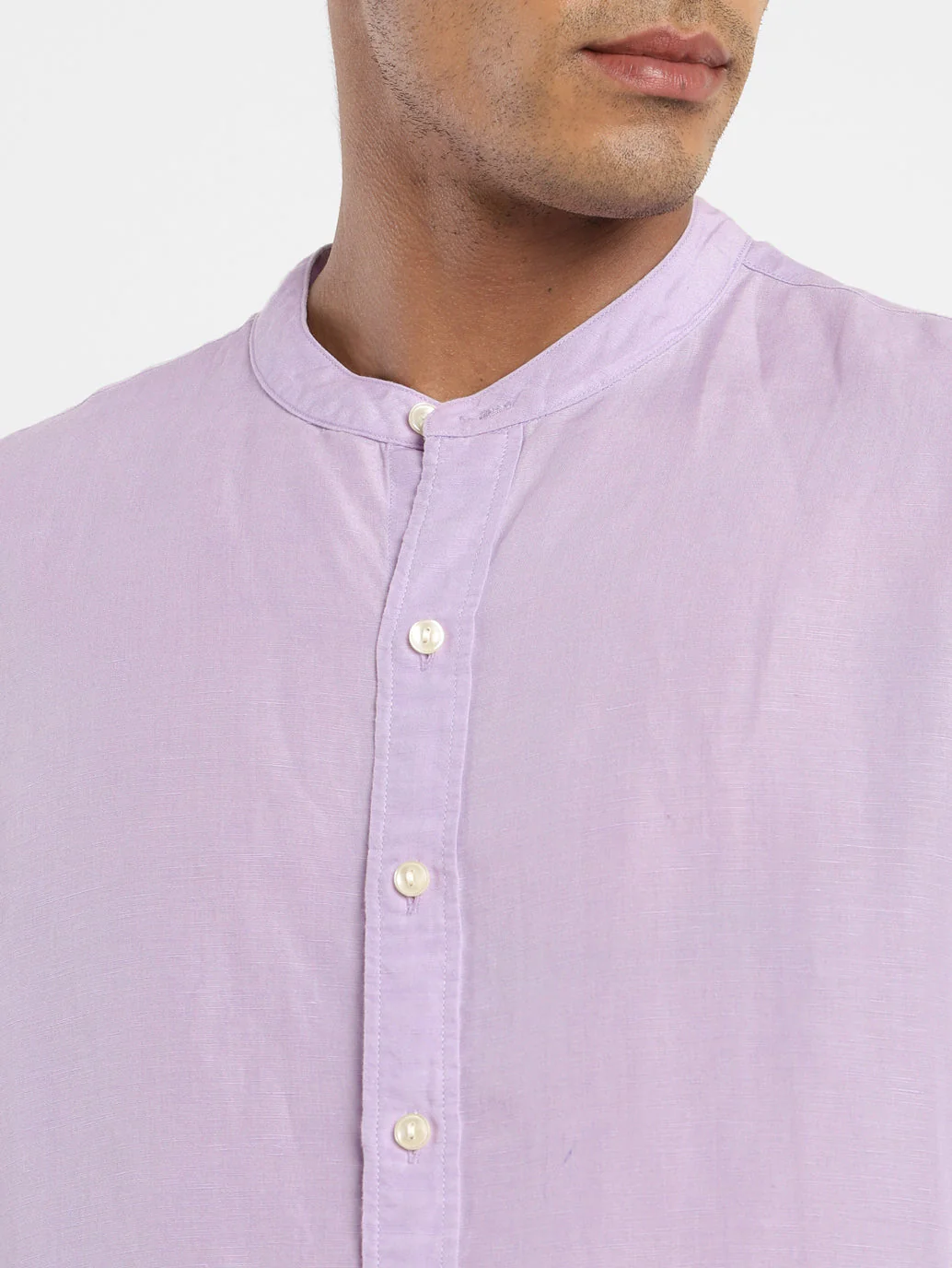 Men's Solid Band Neck Linen Shirt - Image 5