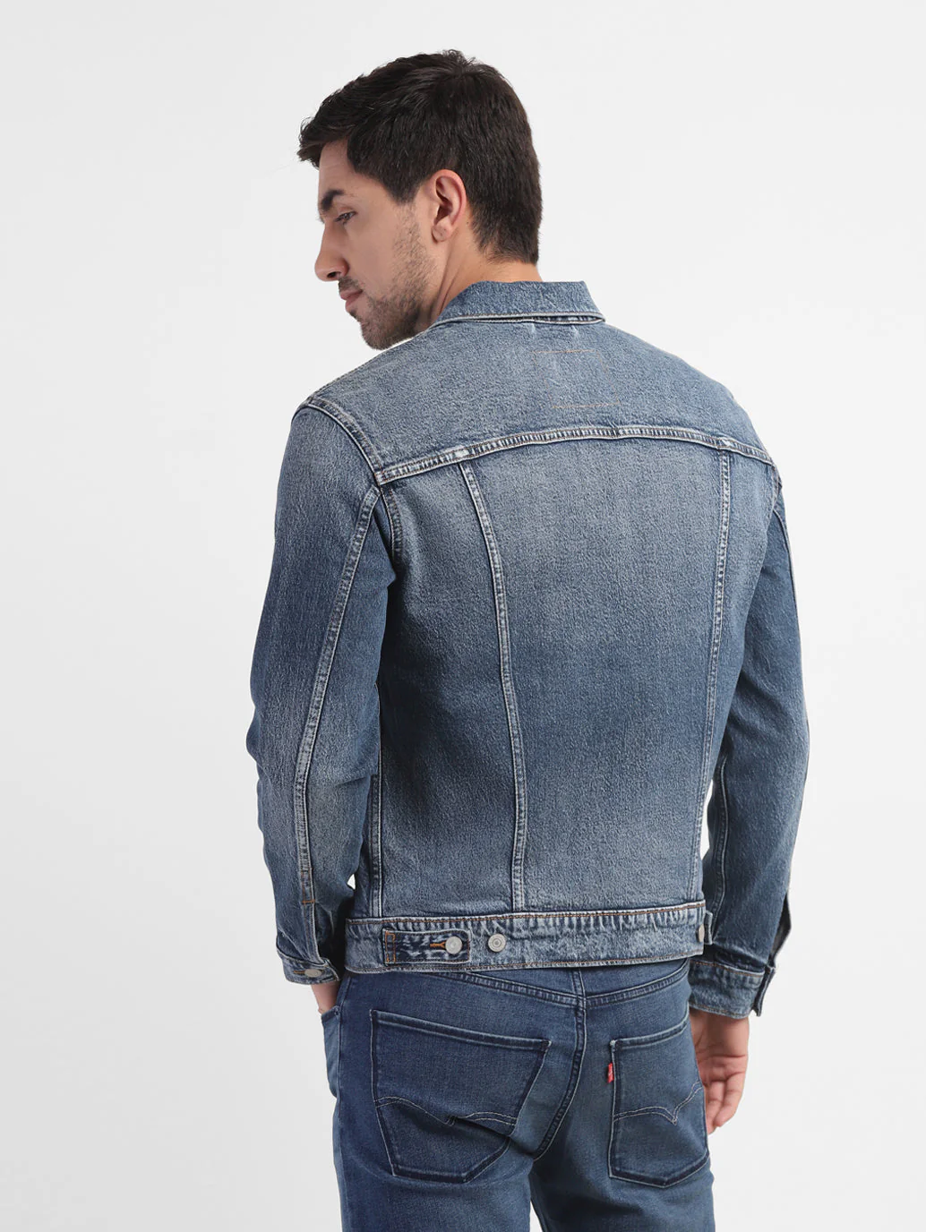 Men's Solid Spread Collar Denim Jacket - Image 3