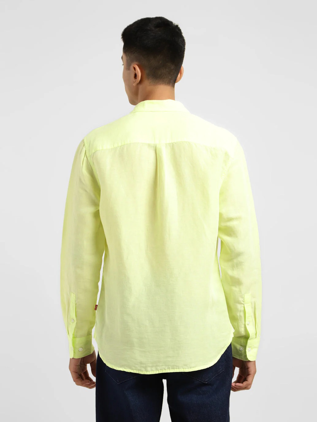 Men's Solid Spread Collar Linen Shirt Yellow - Image 3